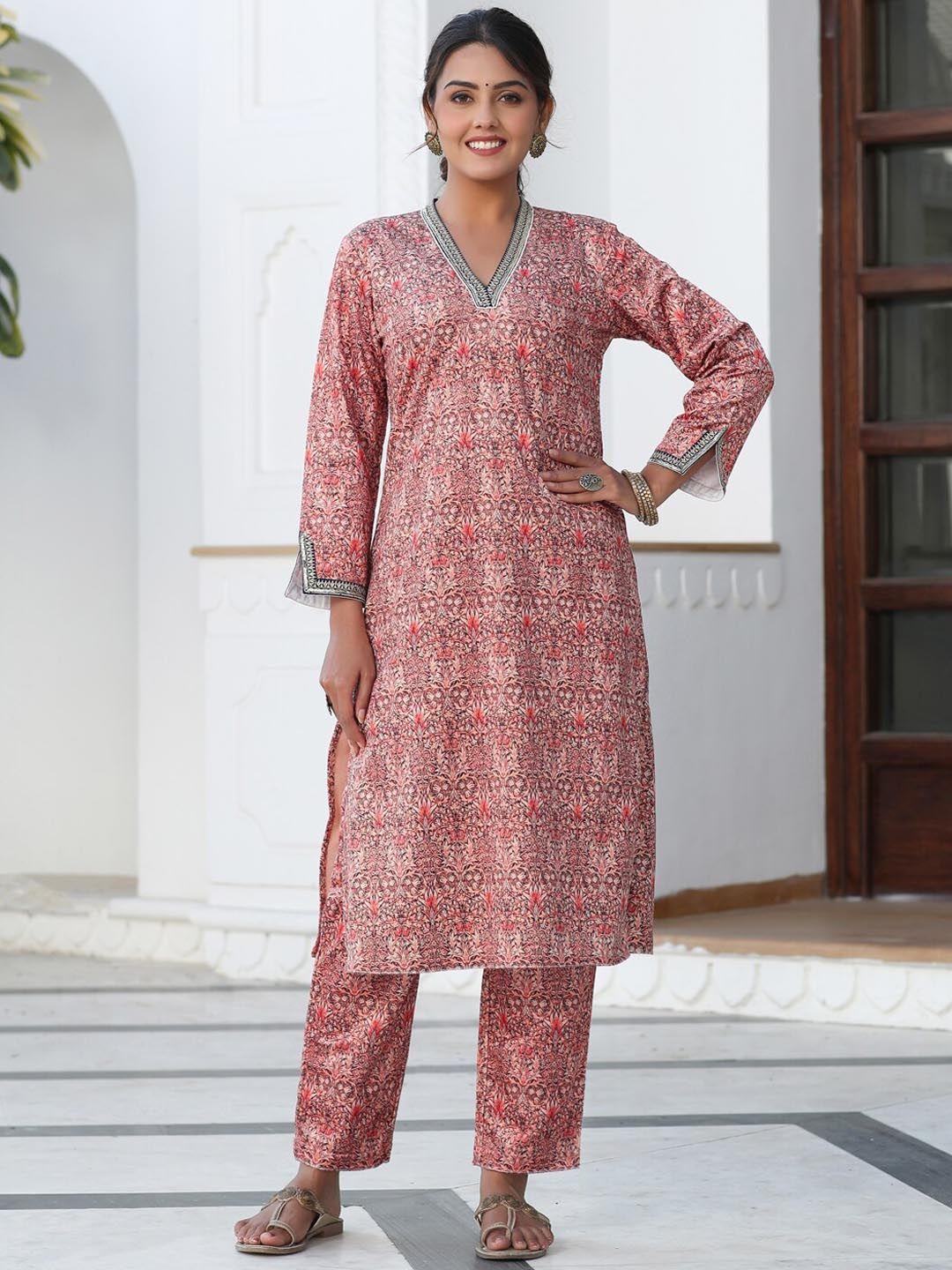 jaipur kurti floral printed velvet kurta with trousers