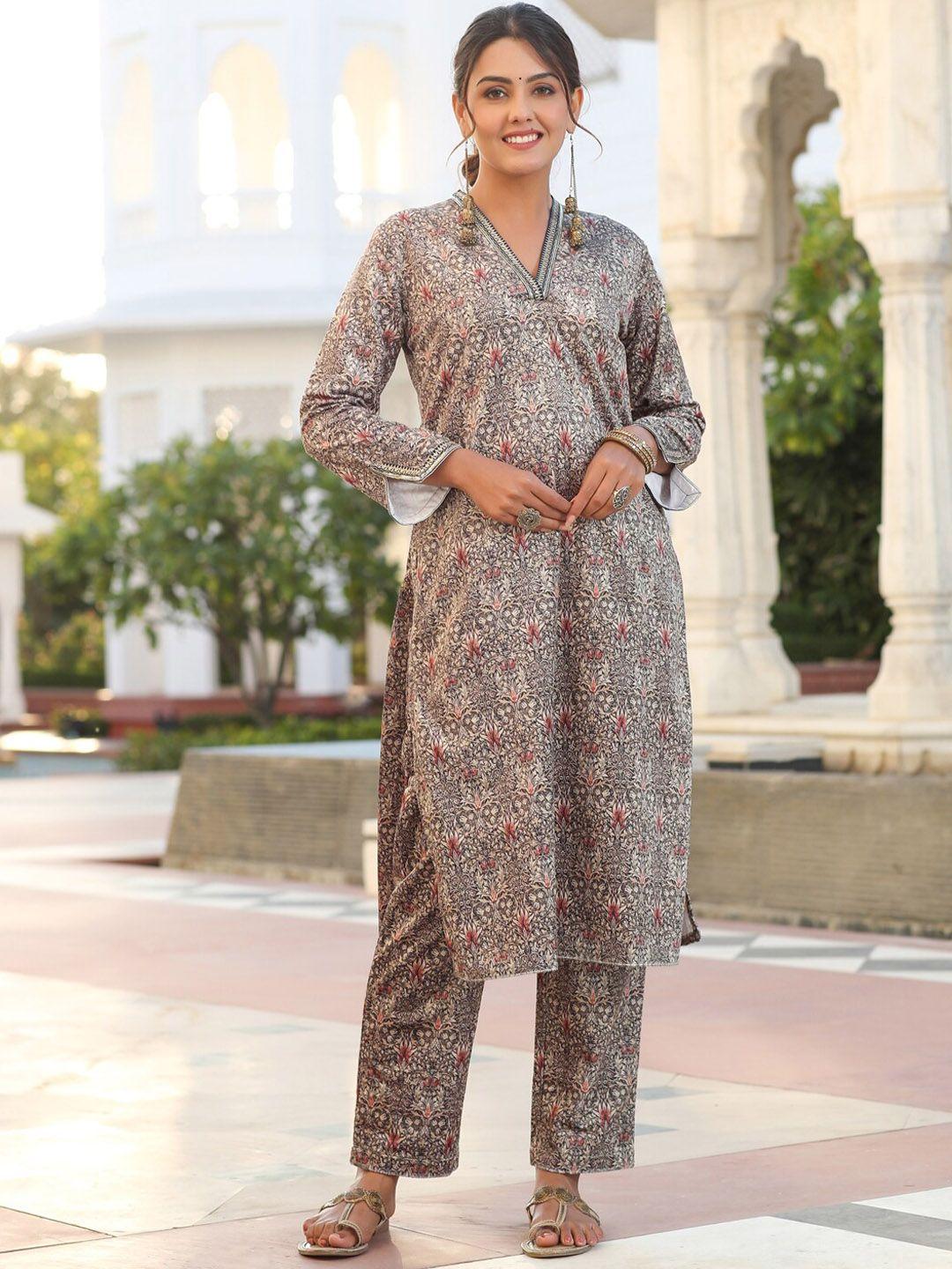 jaipur kurti floral printed velvet kurta with trousers