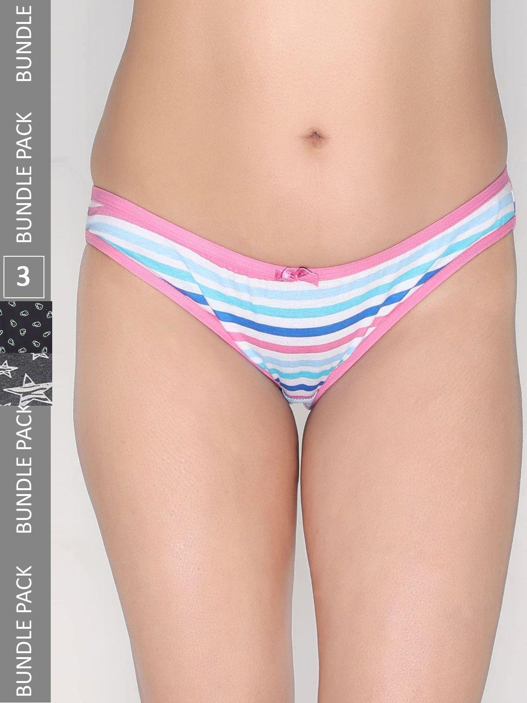 innocence women pack of 3 conversational printed cotton bikini briefs