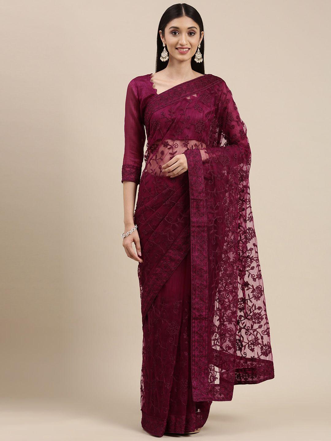 vairagee floral embroidered net saree