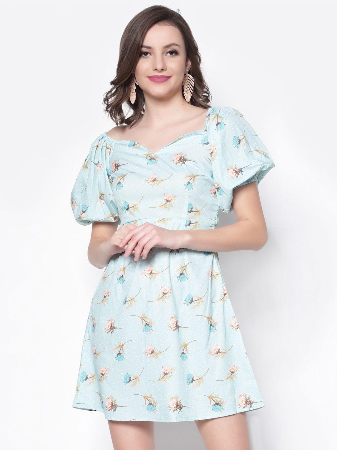 sera floral printed sweetheart neck a-line crepe mini dress