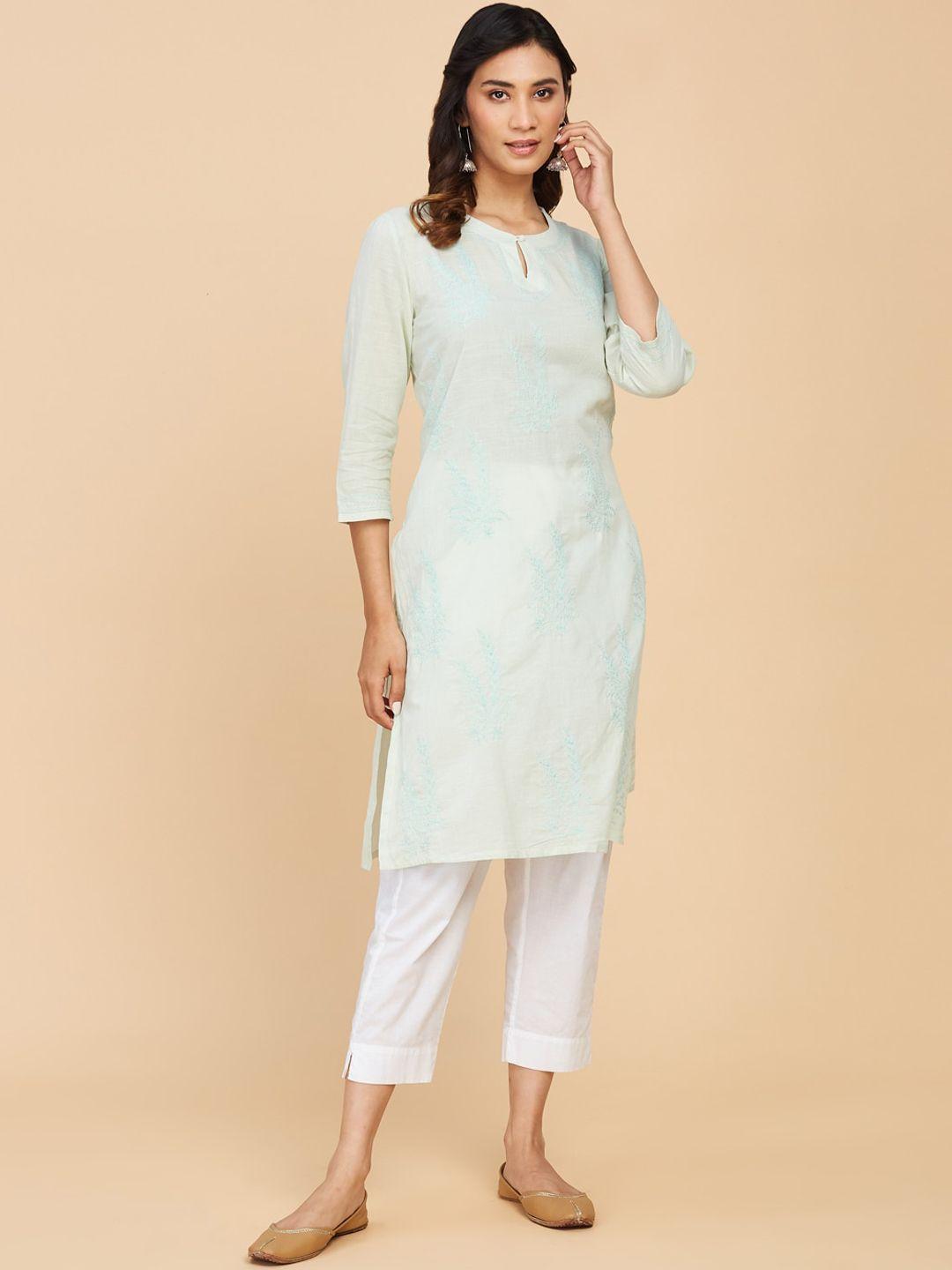 fabindia women chikankari pure cotton kurta