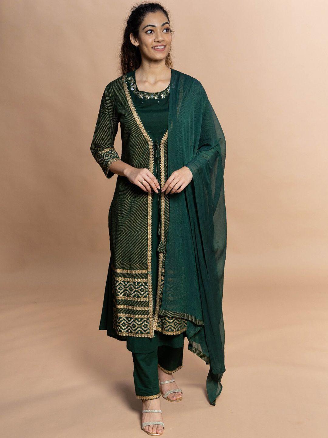 rmya embroidered gotta patti pure cotton kurta with trousers & dupatta