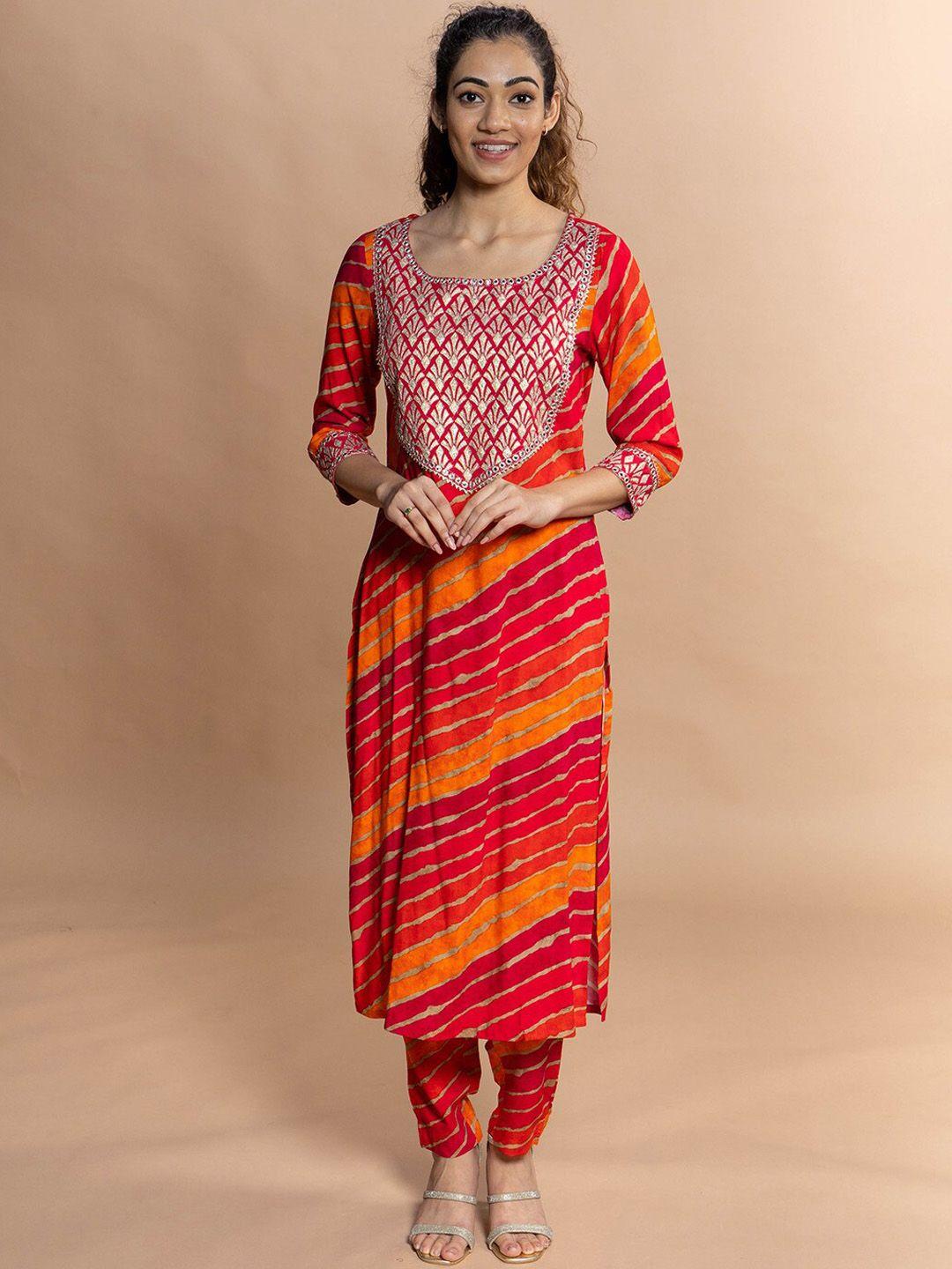 rmya leheriya printed kurta with trousers & dupatta