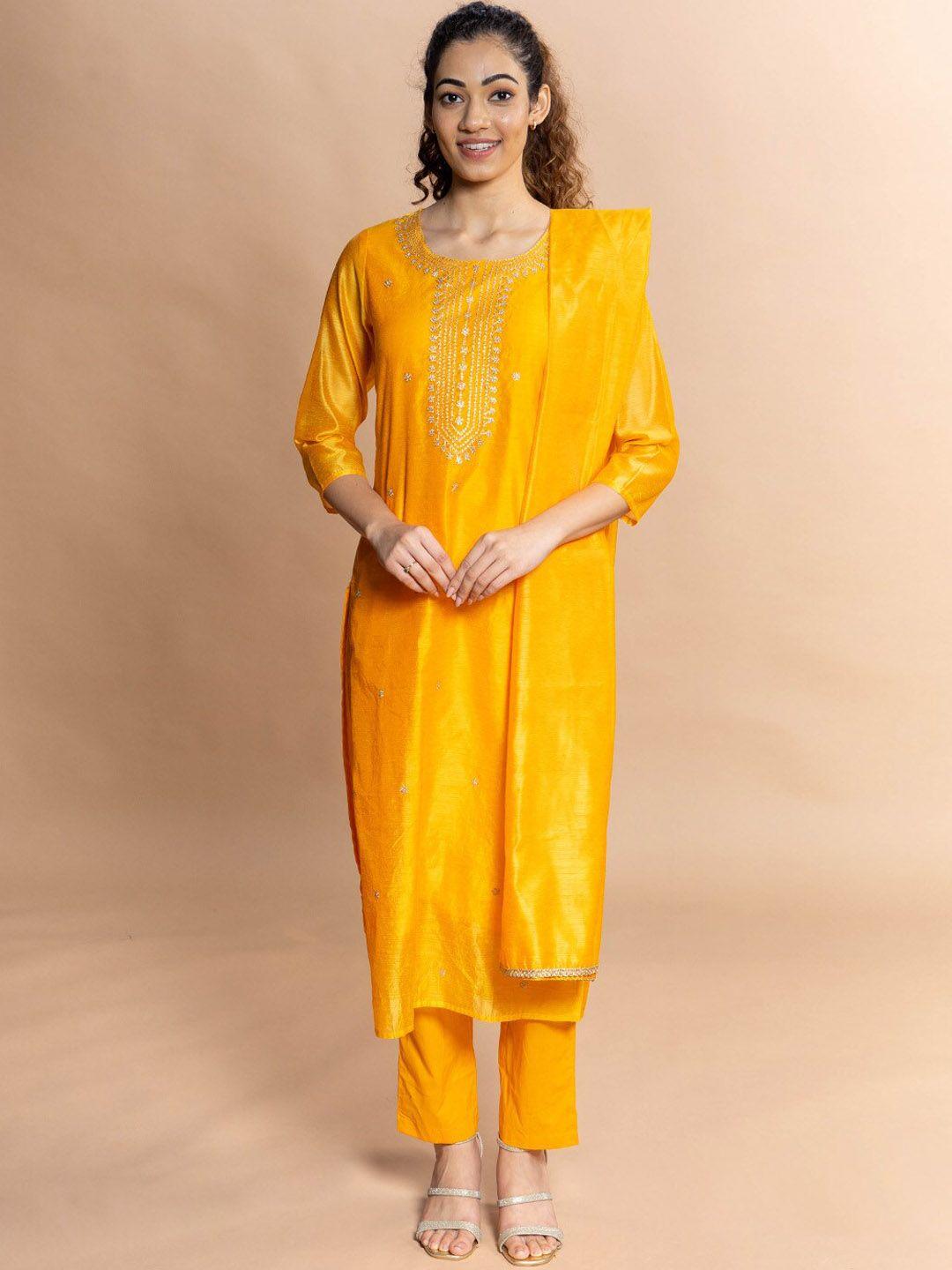 rmya floral embroidered thread work kurta with trousers & dupatta