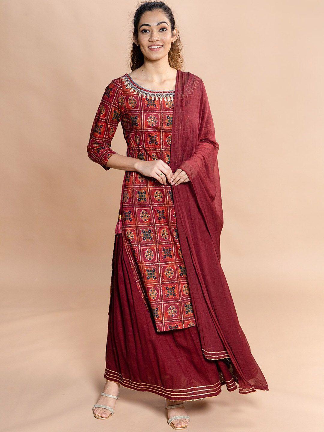 rmya bandhani printed sequinned pure cotton kurta with palazzos & dupatta