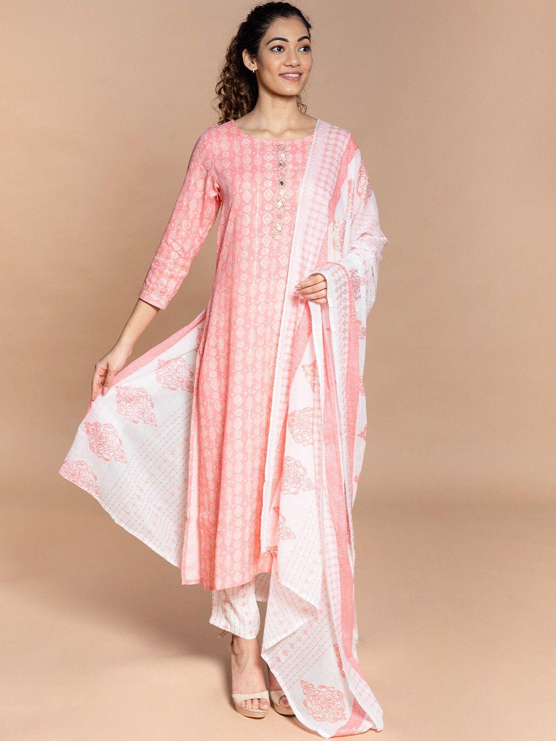 rmya ethnic motifs printed mirror work kurta with trousers & dupatta