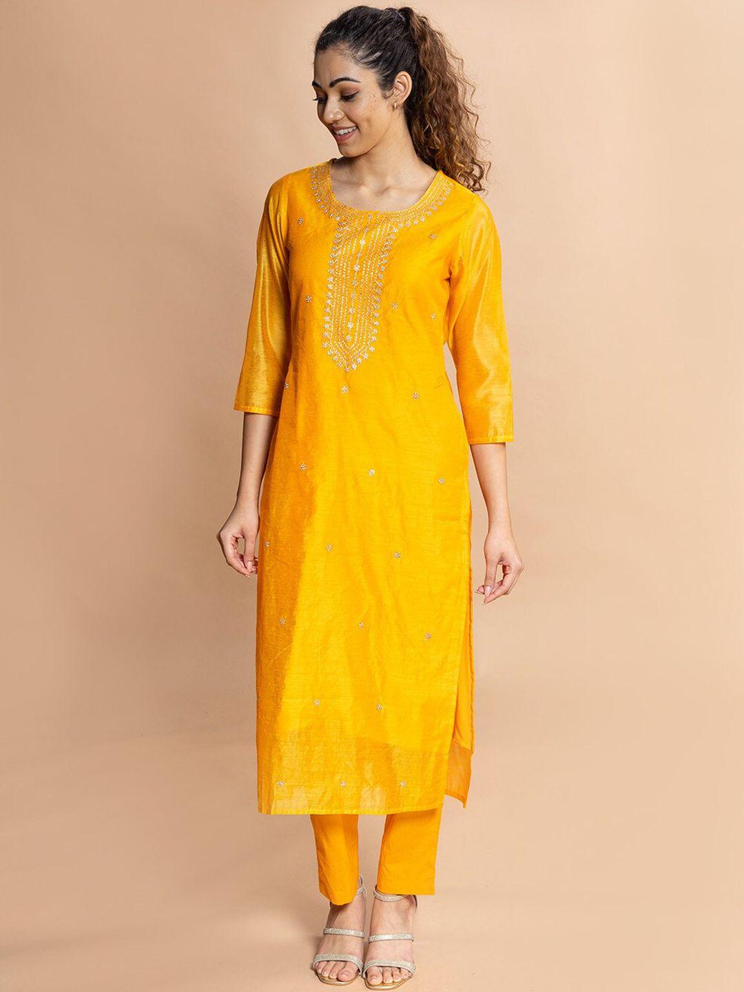 rmya ethnic motifs sequinned embroidered kurta with trousers & dupatta