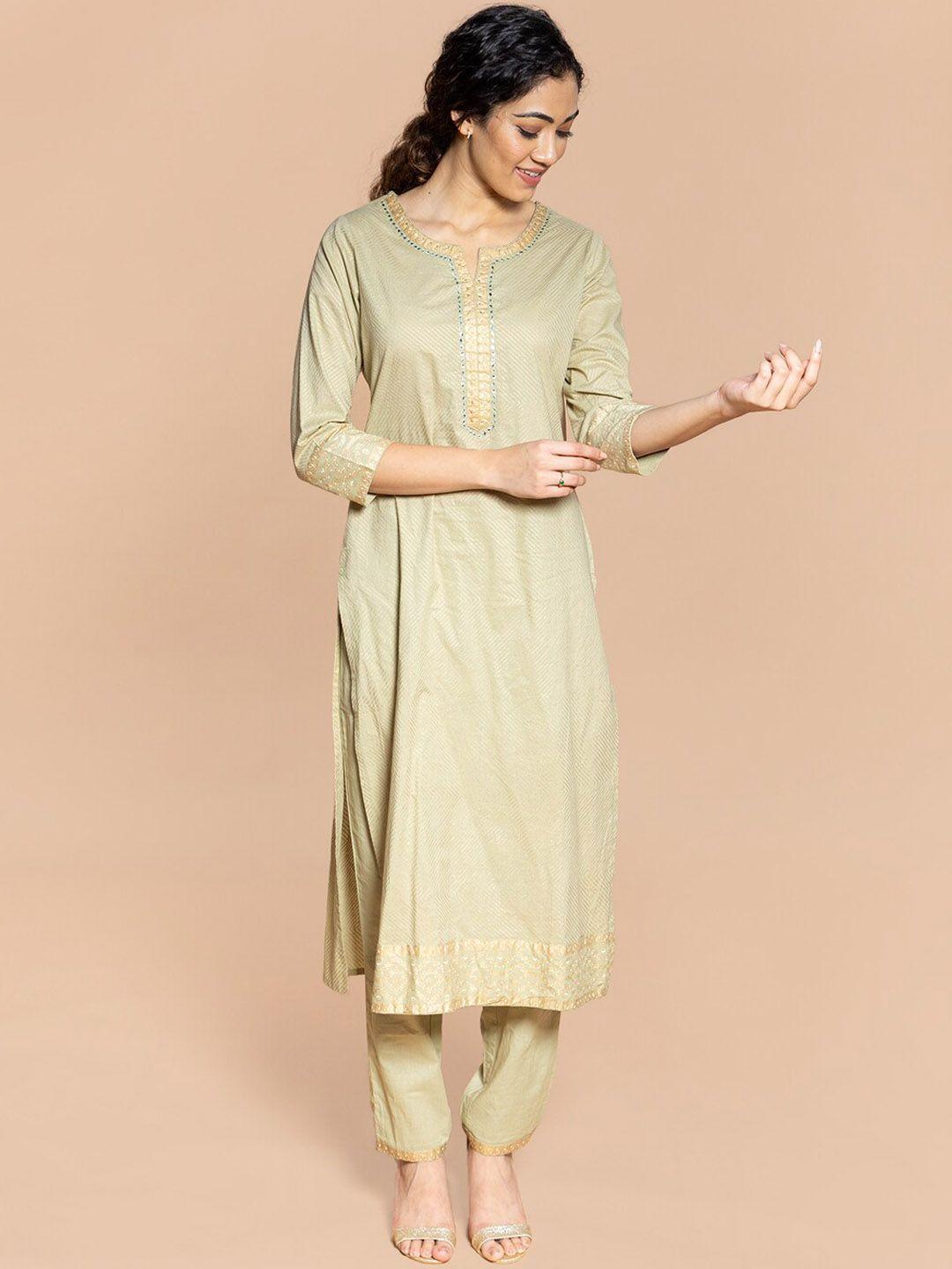 rmya woven design sequinned pure cotton kurta with trousers & dupatta