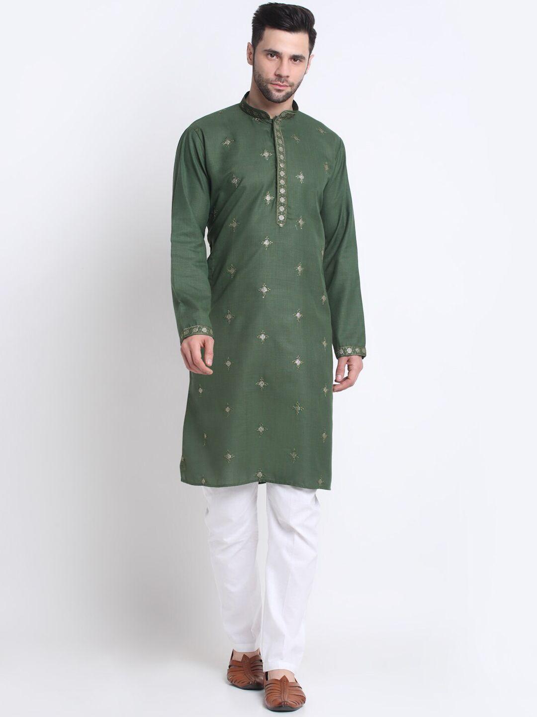 kraft india men cotton floral thread work kurta