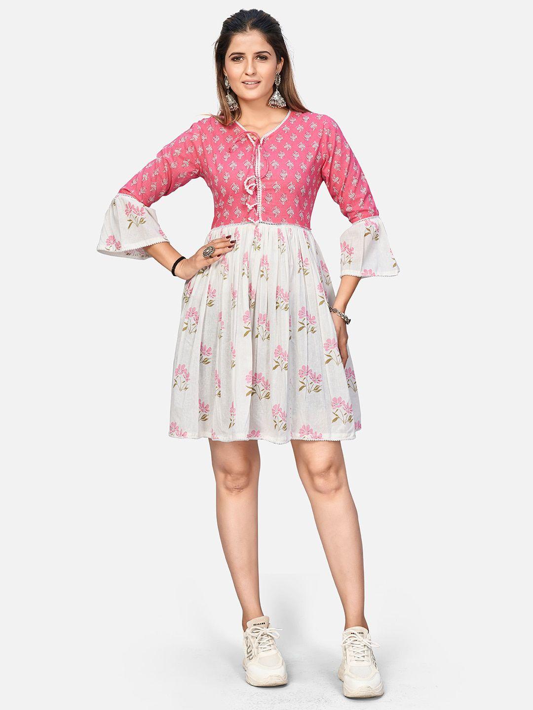 kalini floral printed fit & flare cotton dress