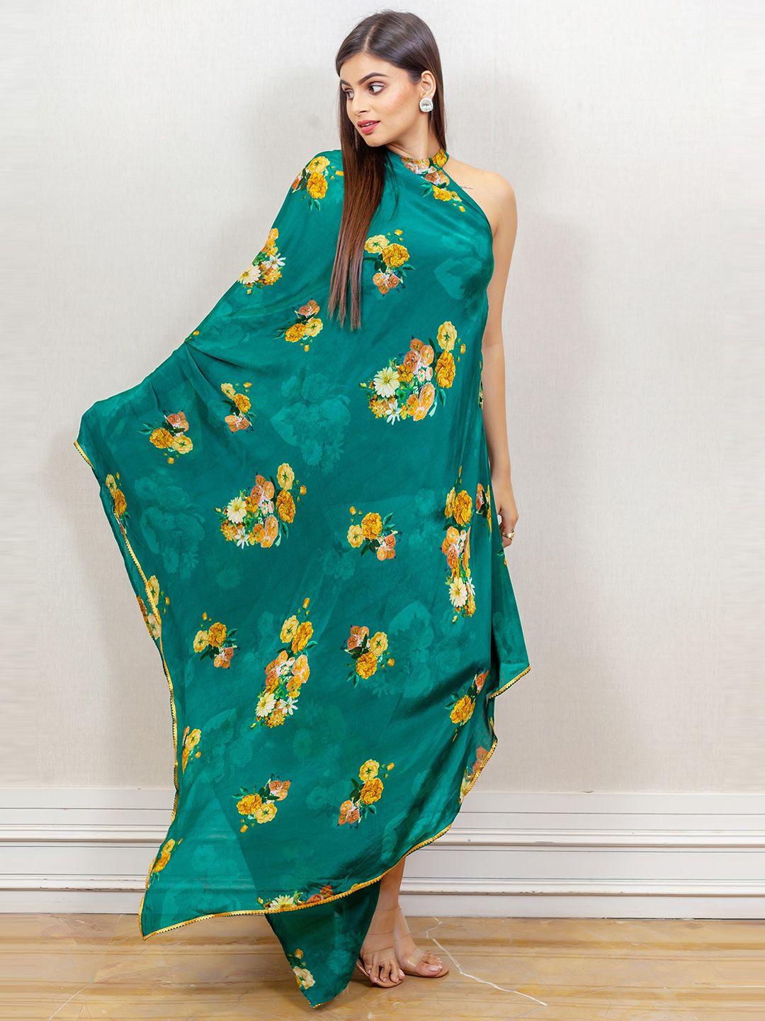 simaaya asymmetric one-shoulder floral printed kaftan dress