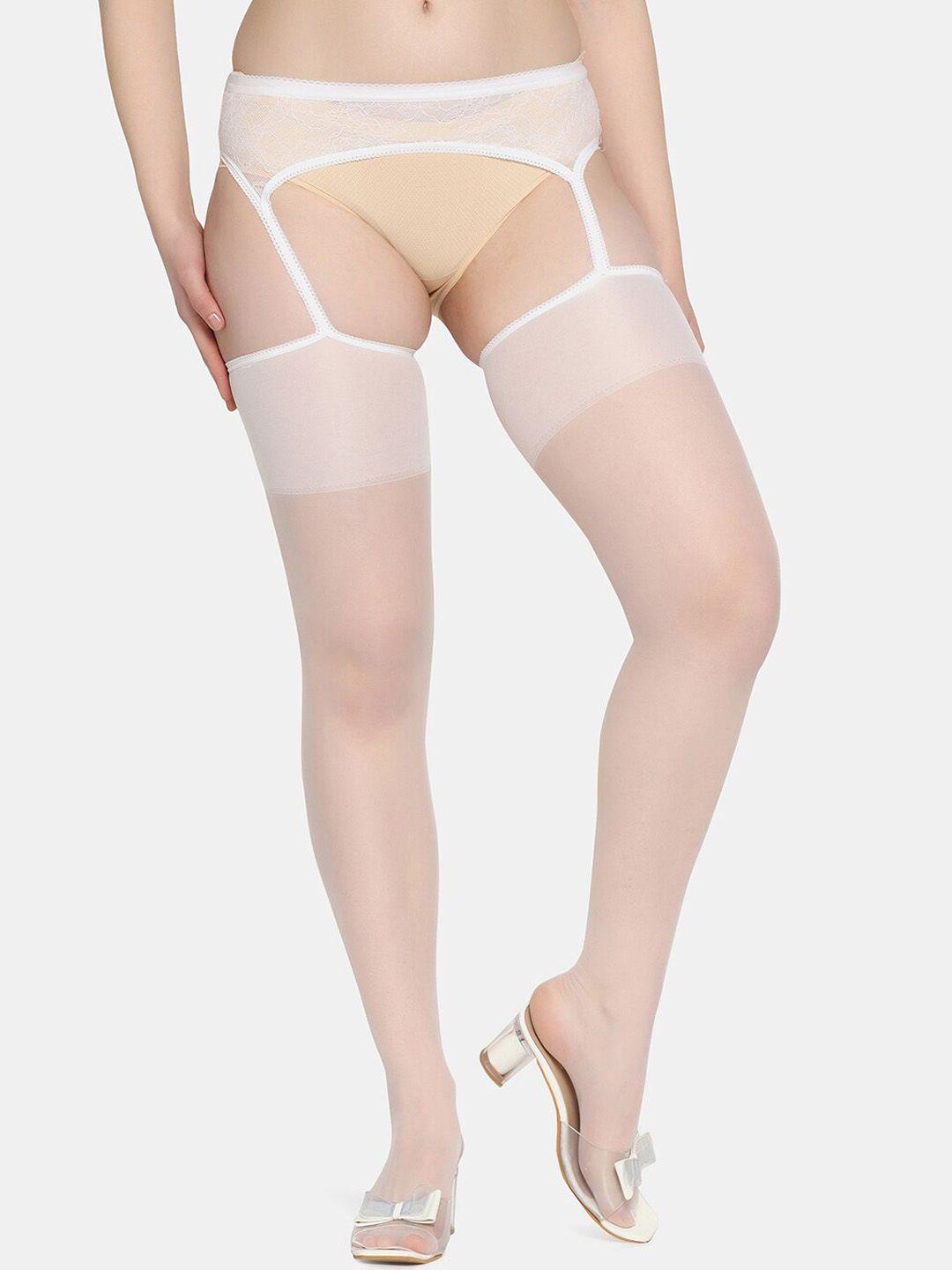 da intimo mid-rise semi sheer lace stocking with garte