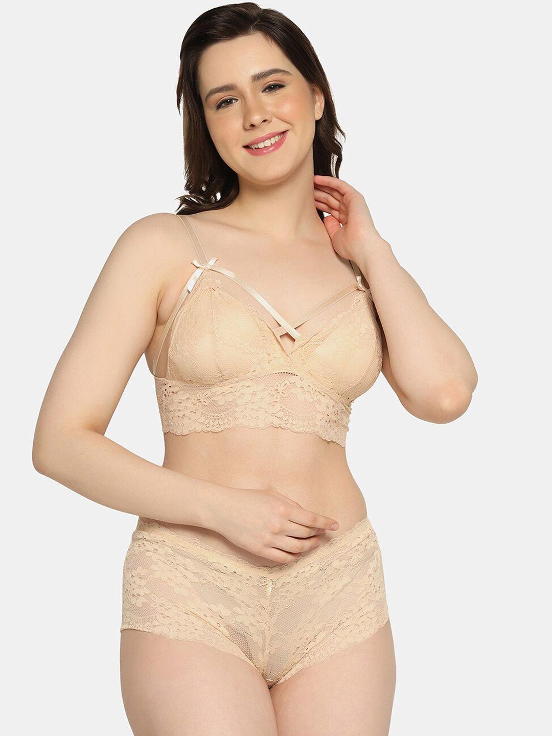 da intimo lightly padded low-rise self-design lingerie set di-1251 beige-c23