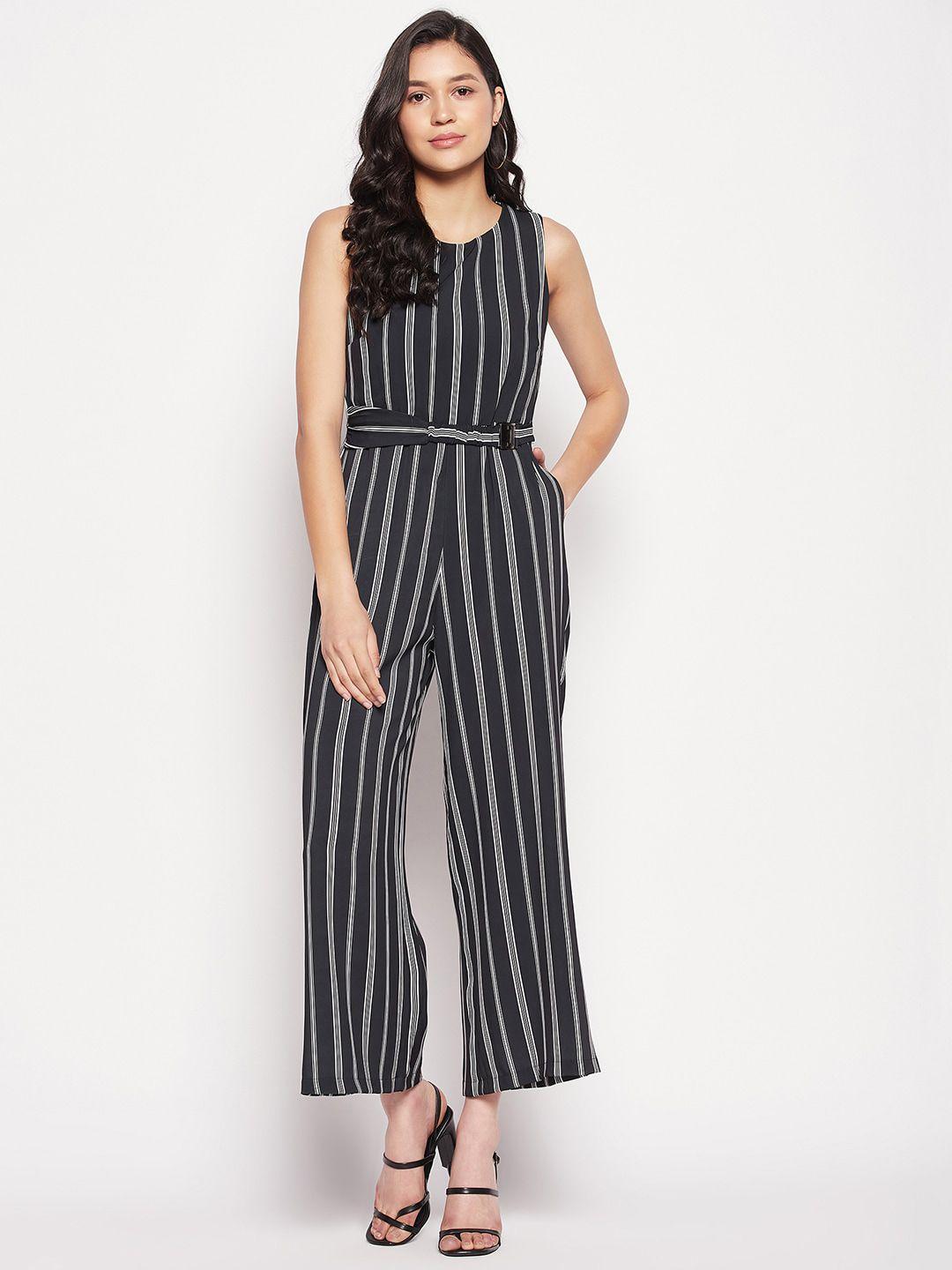 madame striped sleeveless basic jumpsuit