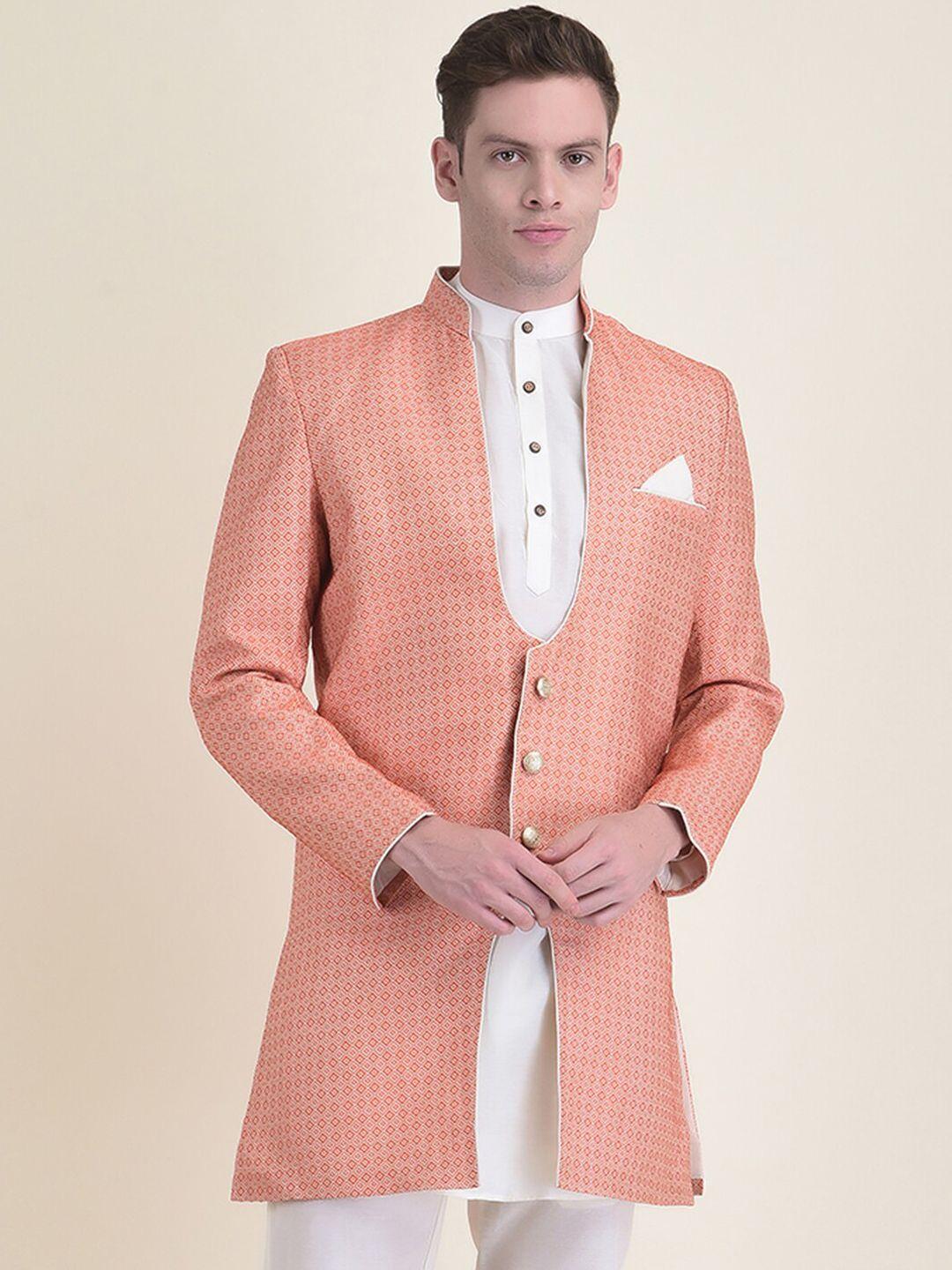 house of deyann men printed achkan sherwani with kurta & trouser set