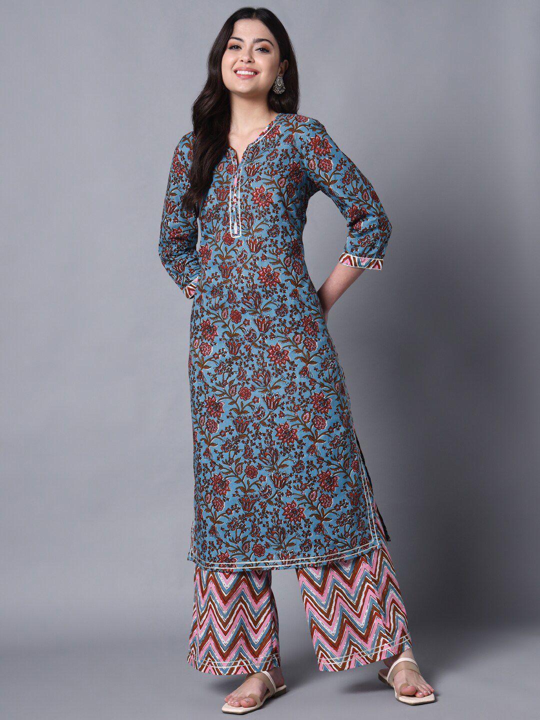 sutidora floral printed pure cotton kurta with trousers