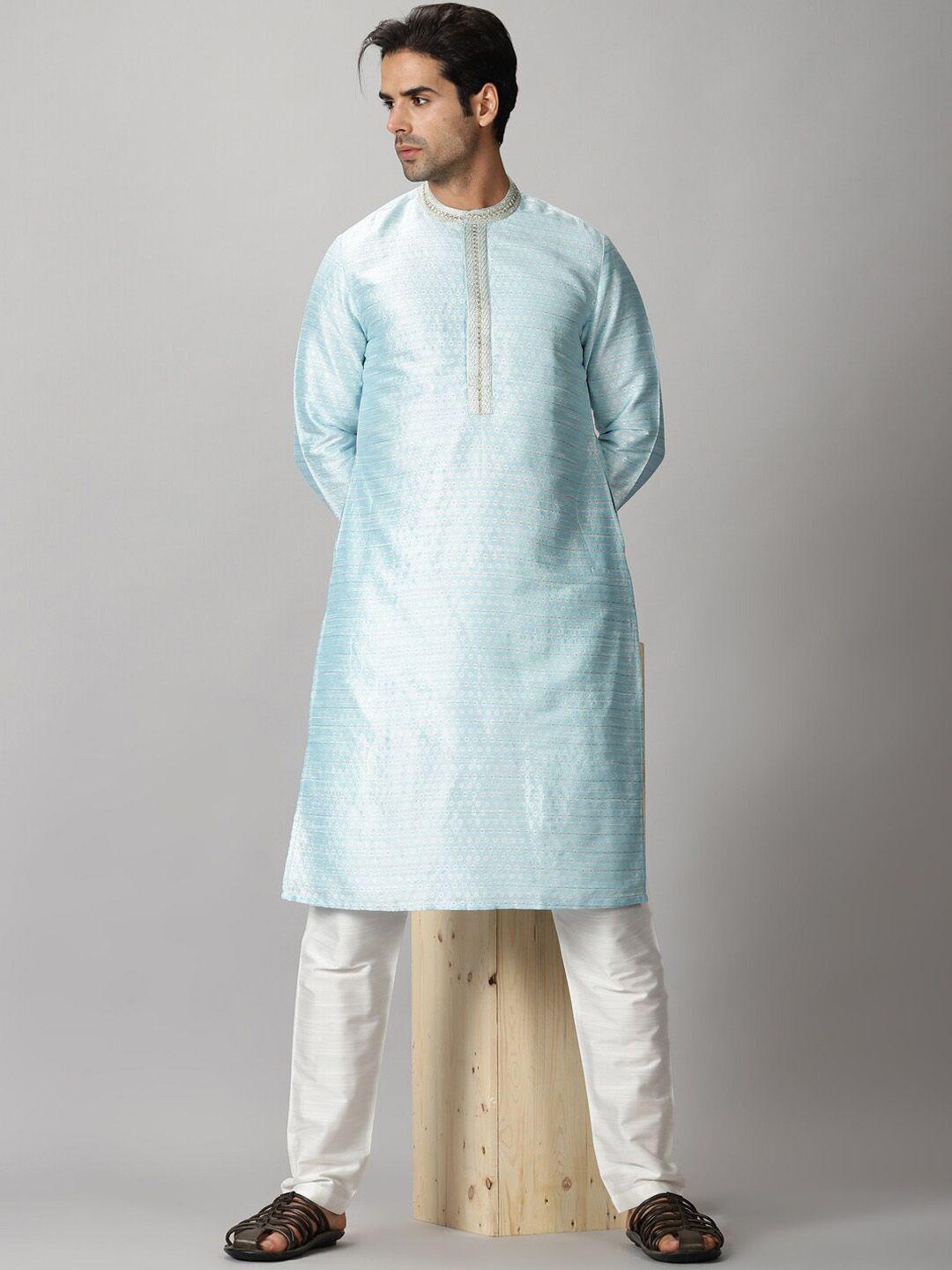 saffron threads woven design mirror work jacquard kurta