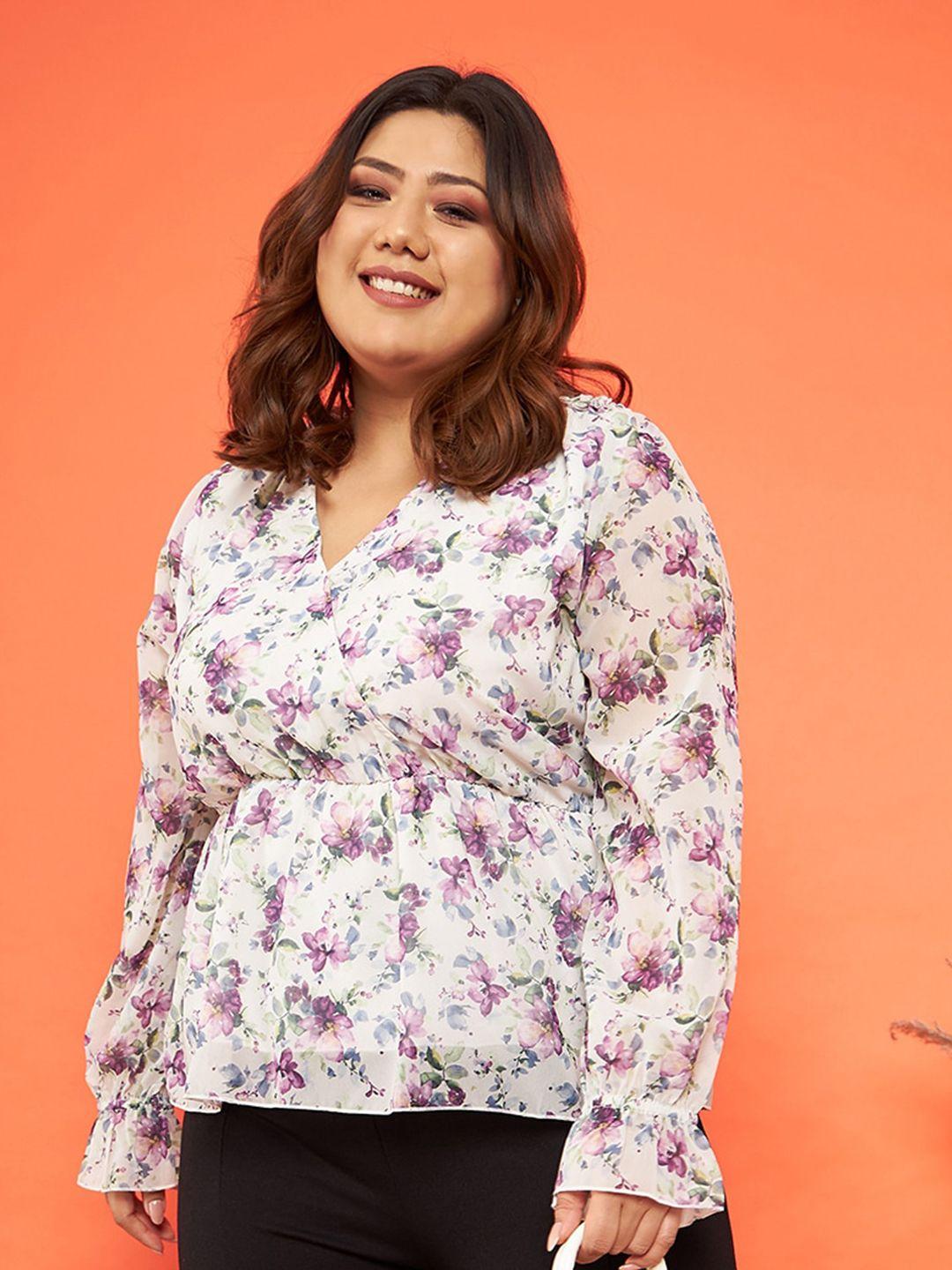 sassafras curve plus size floral print georgette empire top