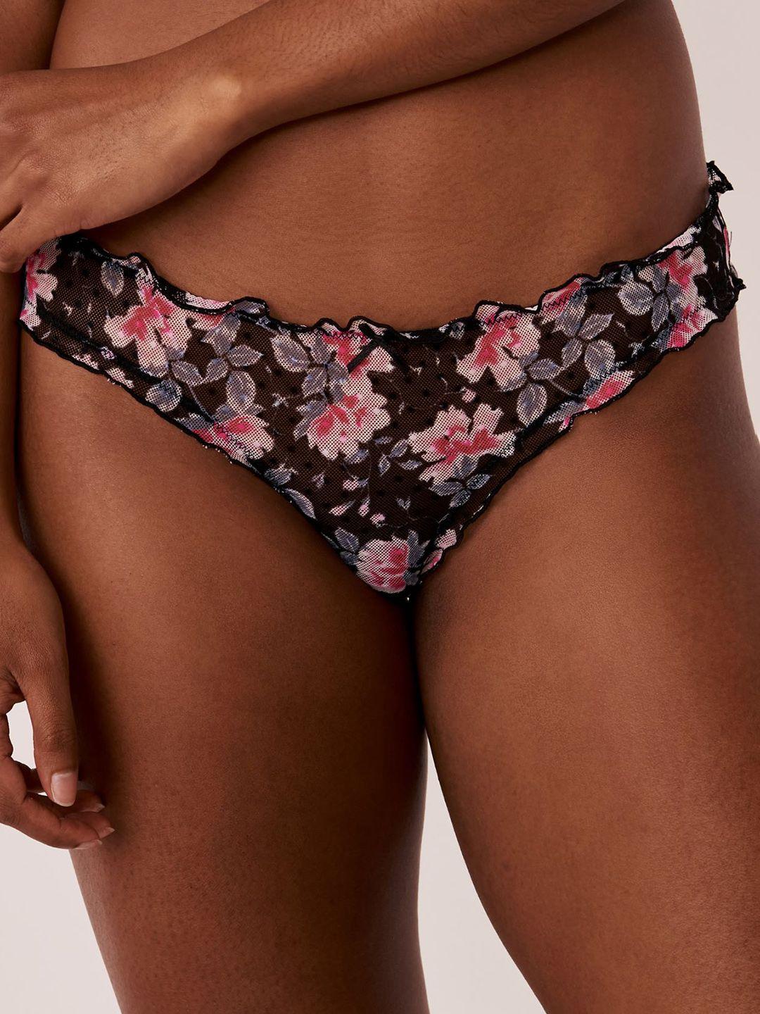 la vie en rose women floral printed mesh bikini briefs