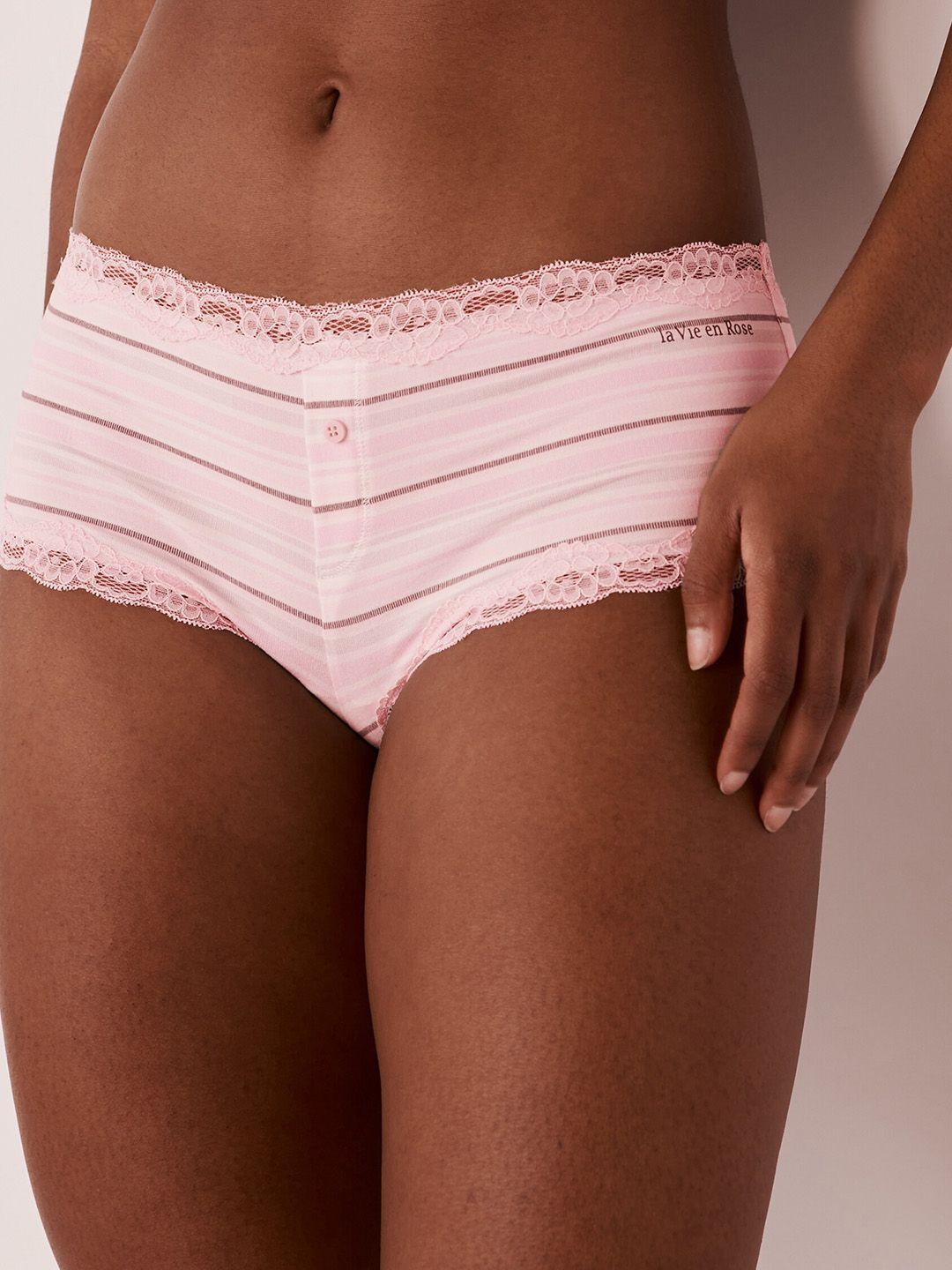 la vie en rose women striped lace detailed boy short brief