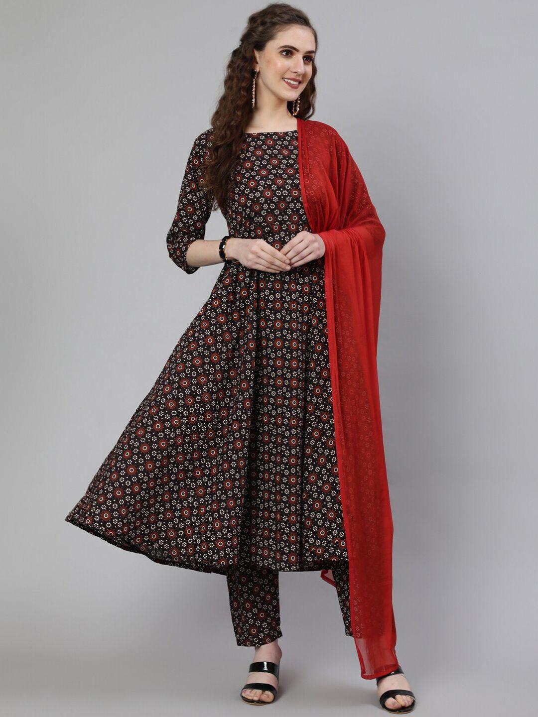 nayo ethnic motifs printed pure cotton kurta with trousers & dupatta