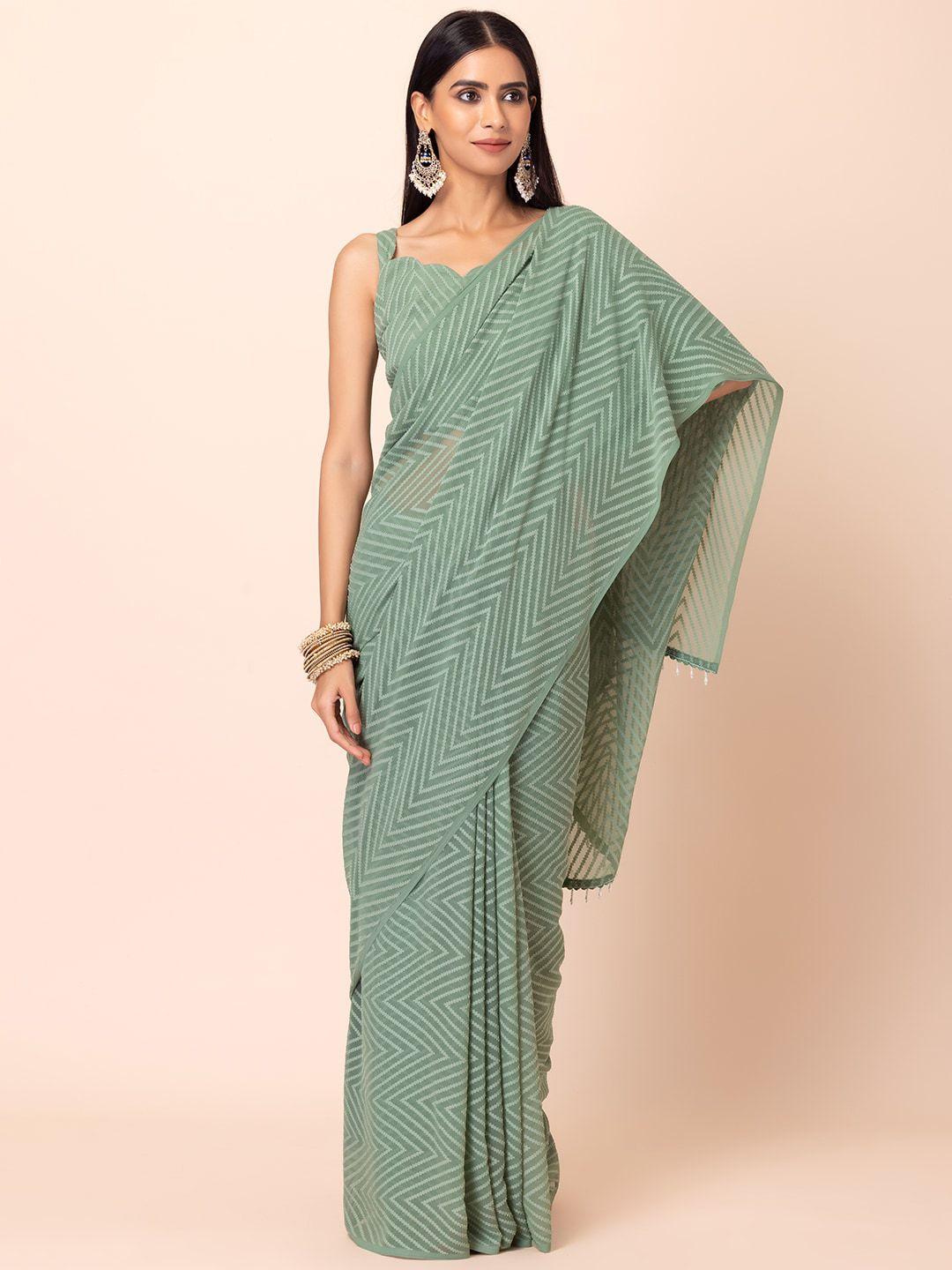 indya geometric printed pearl tasselled saree