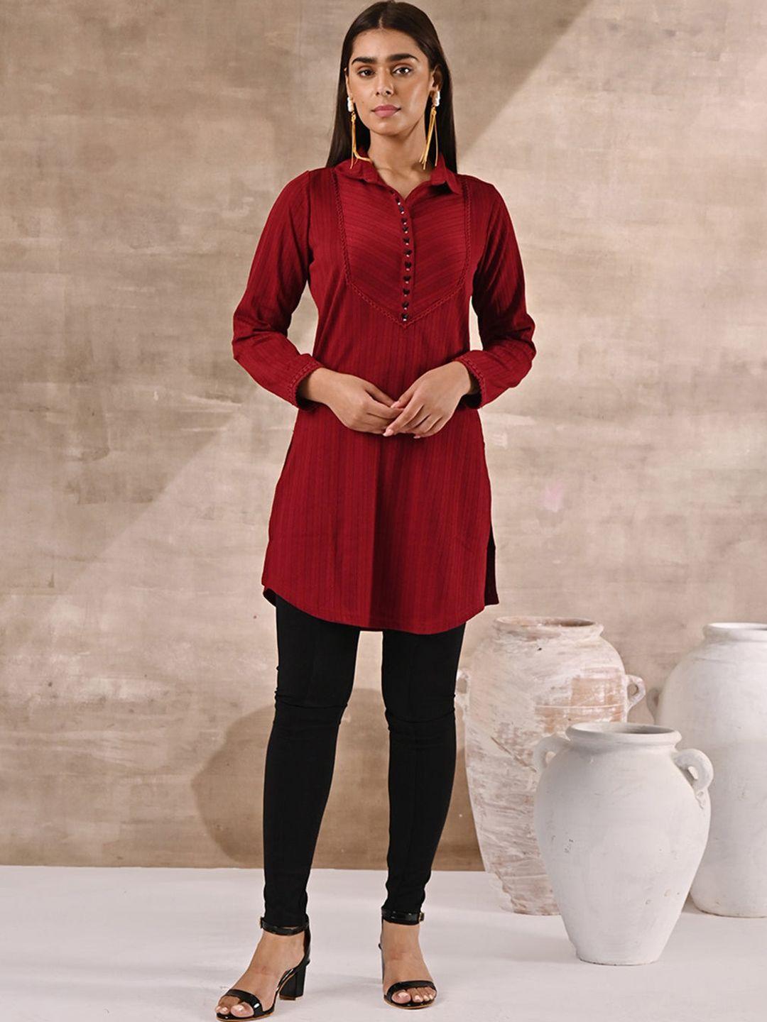 lakshita wool woven design shirt collar kurti