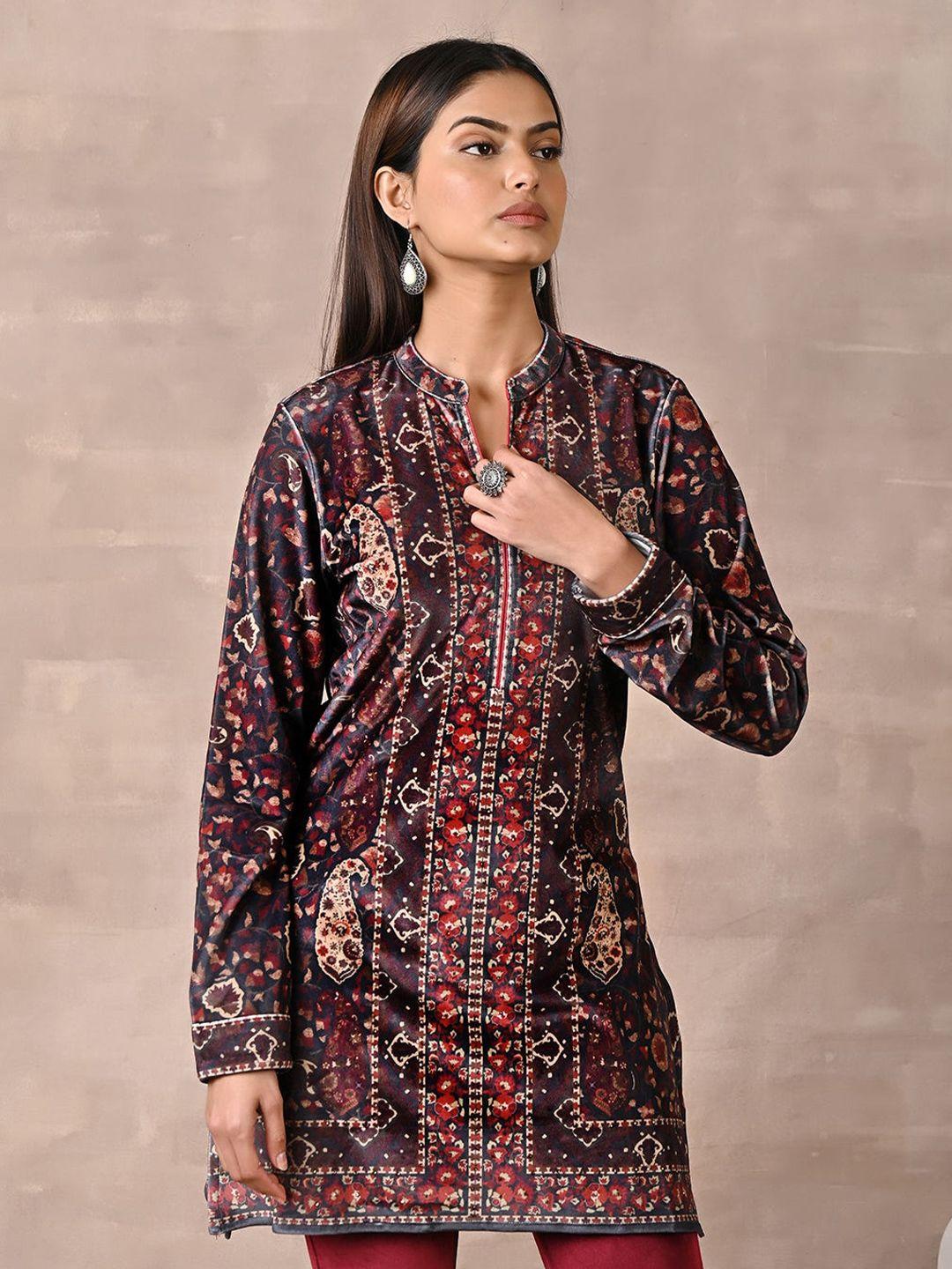 lakshita printed velvet mandarin collar kurti