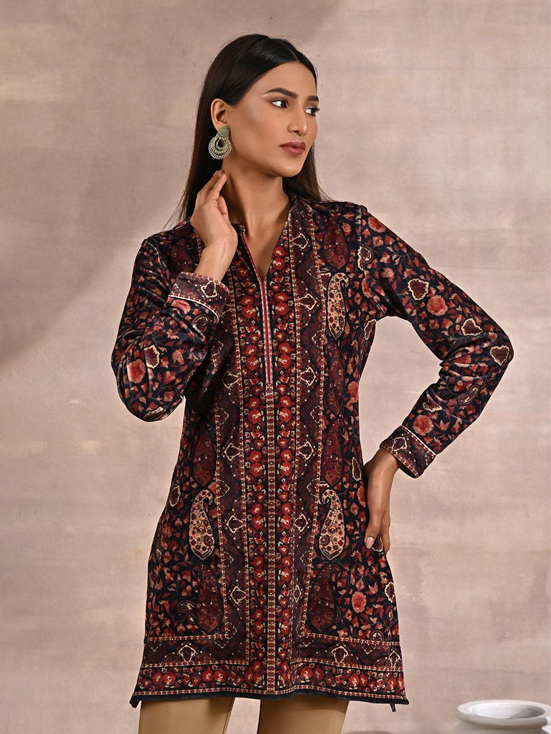 lakshita printed velvet mandarin collar kurti