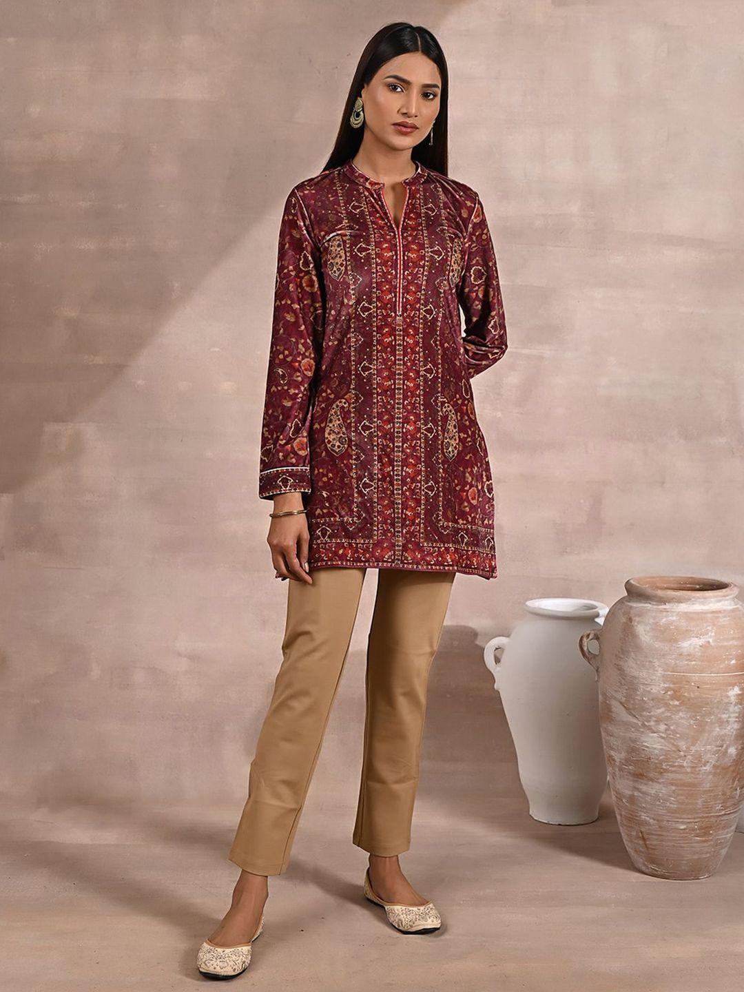 lakshita printed velvet mandarin collar kurti