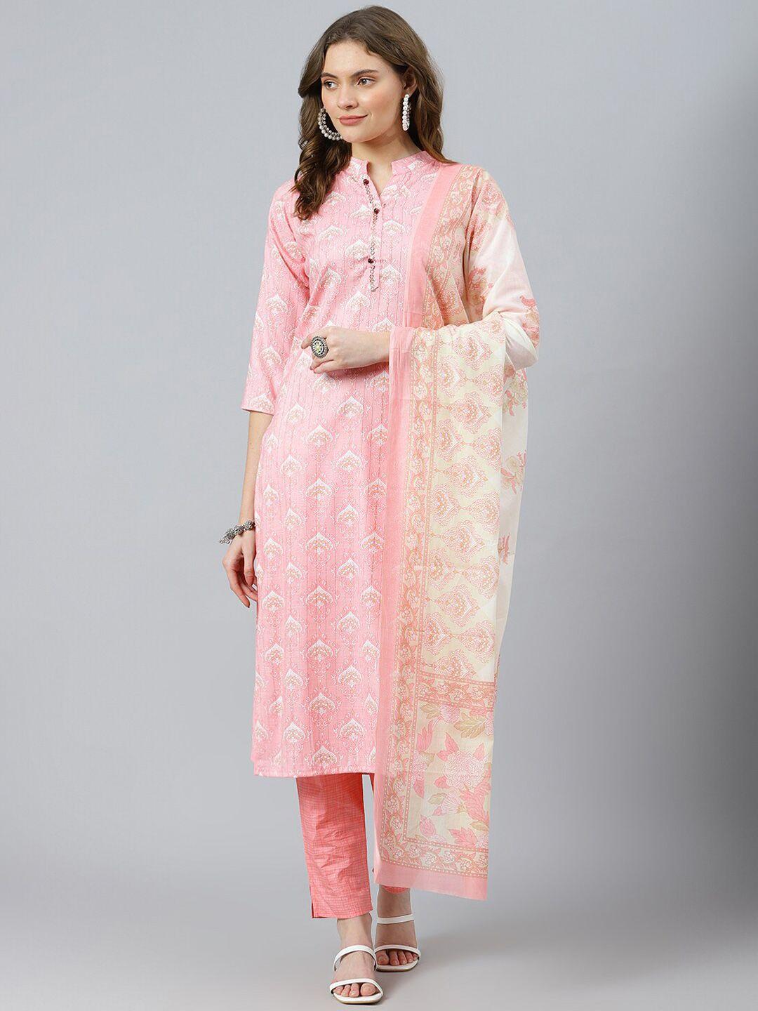 ratan ethnic motifs printed pure cotton kurta with trousers & dupatta