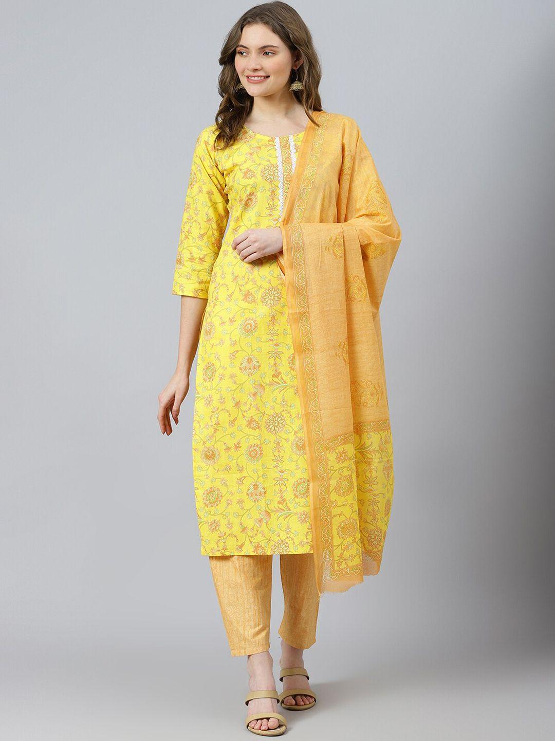 ratan floral printed pure cotton kurta with trousers & dupatta