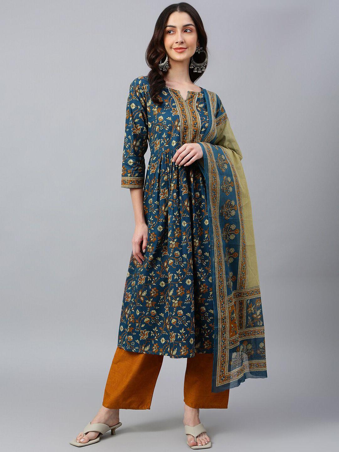 ratan floral printed gotta patti pure cotton kurta with trousers & dupatta