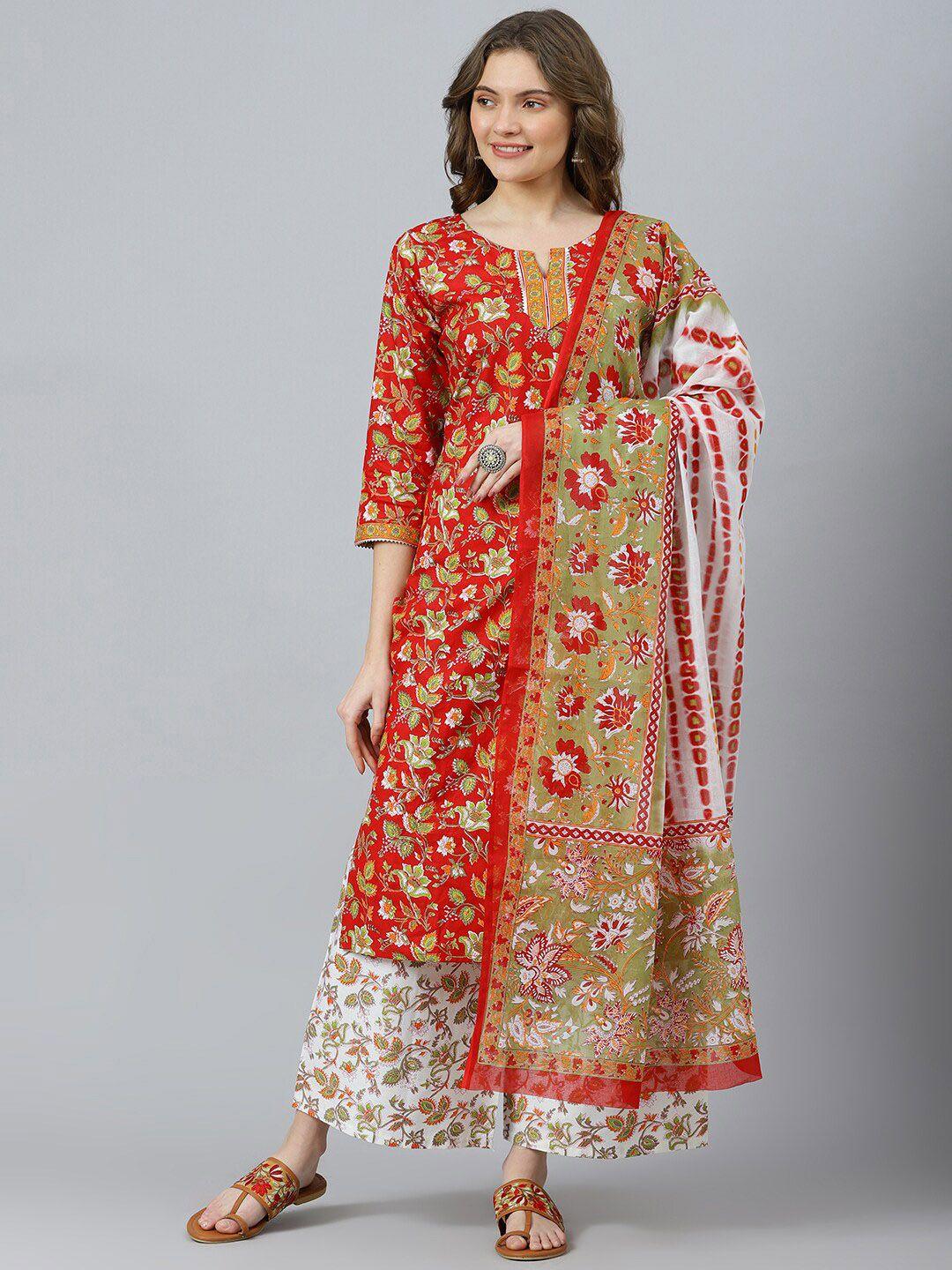 ratan floral printed gotta patti pure cotton kurta with palazzos & dupatta