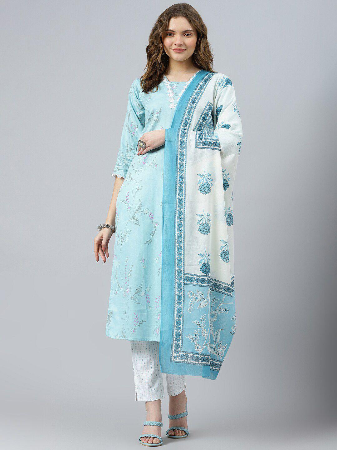 ratan square neck floral printed kurta with trousers & dupatta