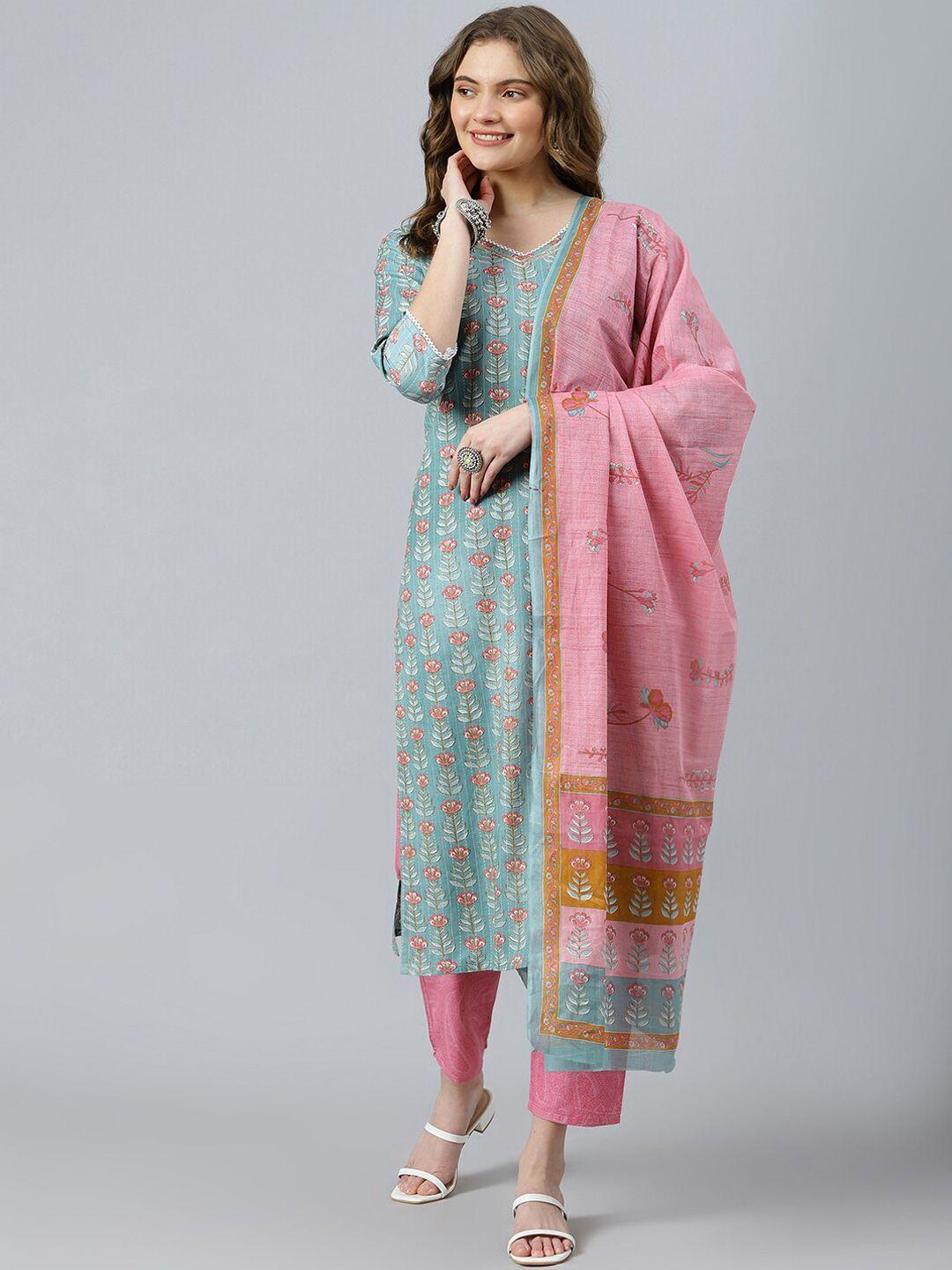 ratan floral printed gotta patti pure cotton kurta with trousers & dupatta