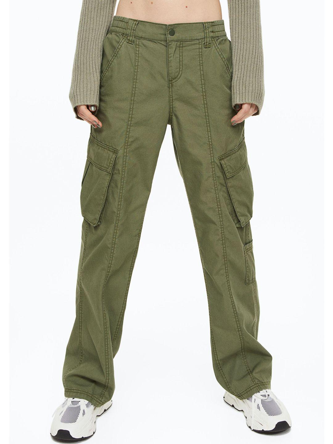 h&m women pure cotton canvas cargo trousers