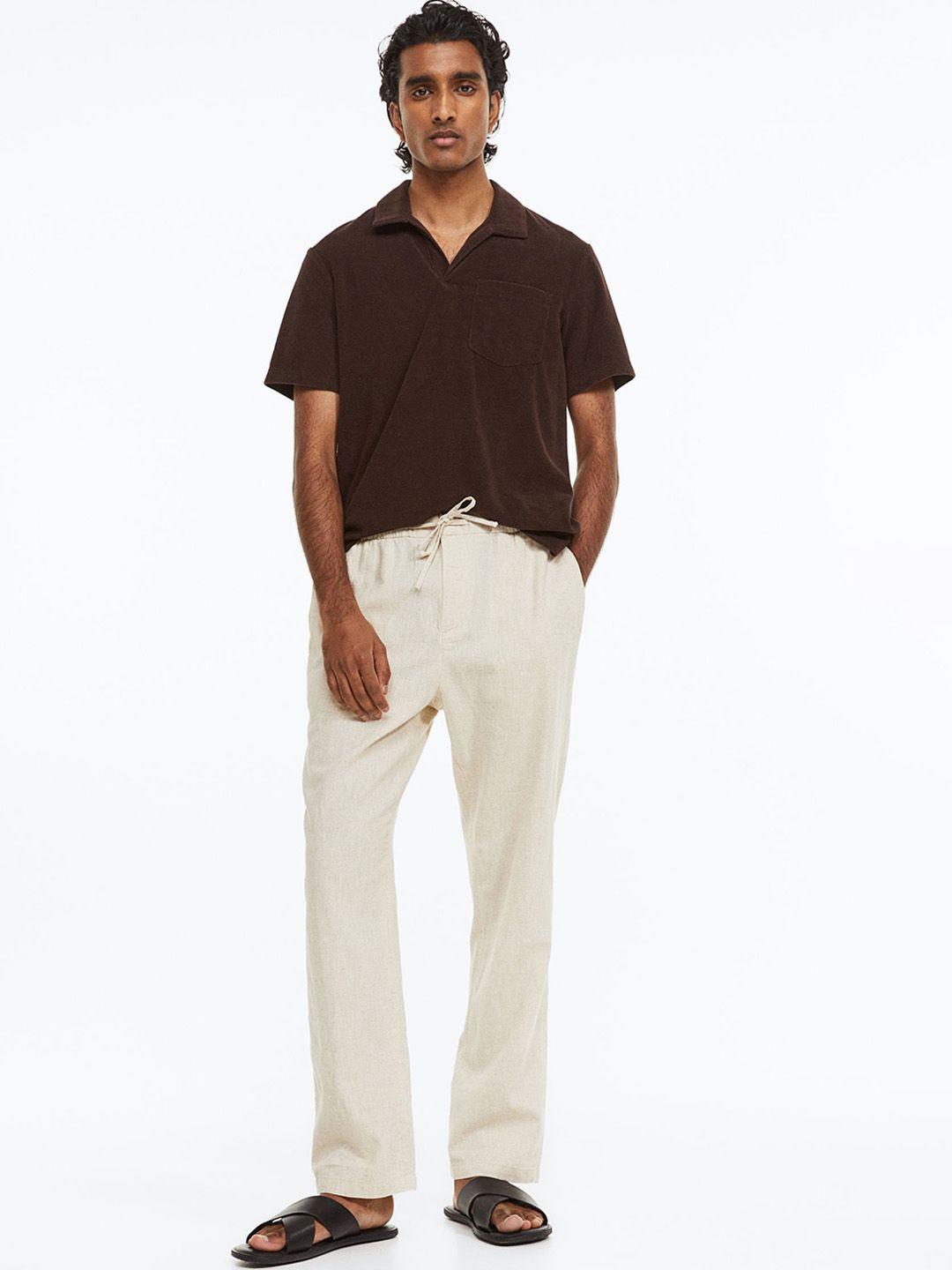 h&m men regular fit linen-blend trousers