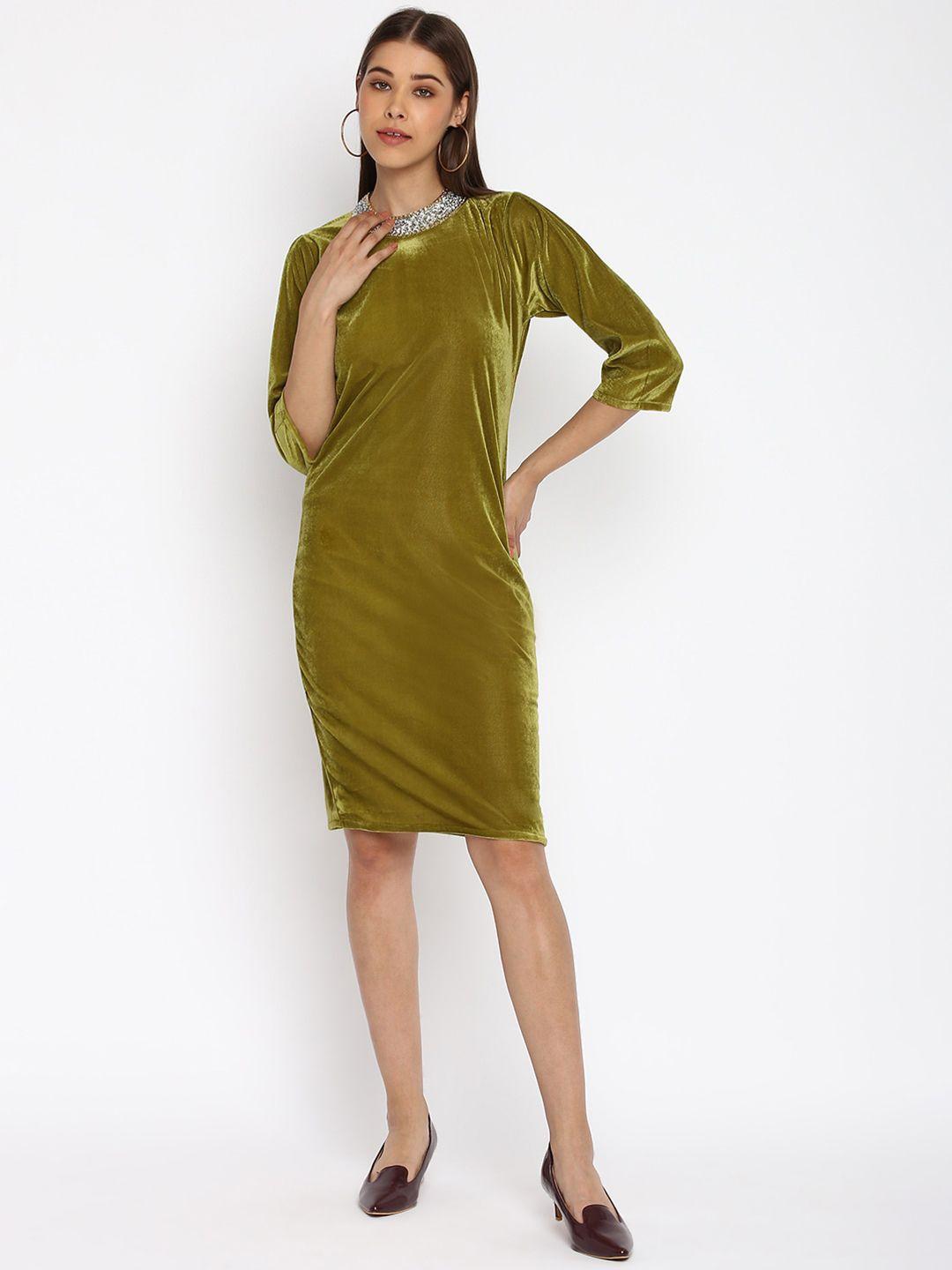 mayra jewel neck velvet sheath dress