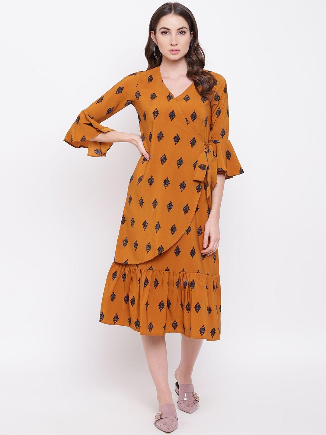 mayra ethnic motifs printed bell sleeves wrap style midi dress