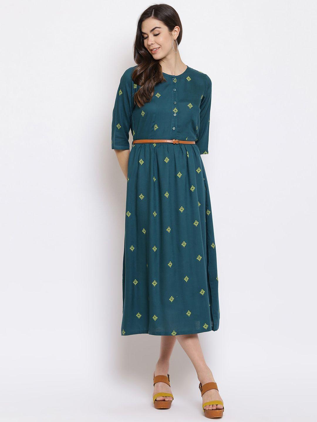 mayra ethnic motifs printed a-line midi dress