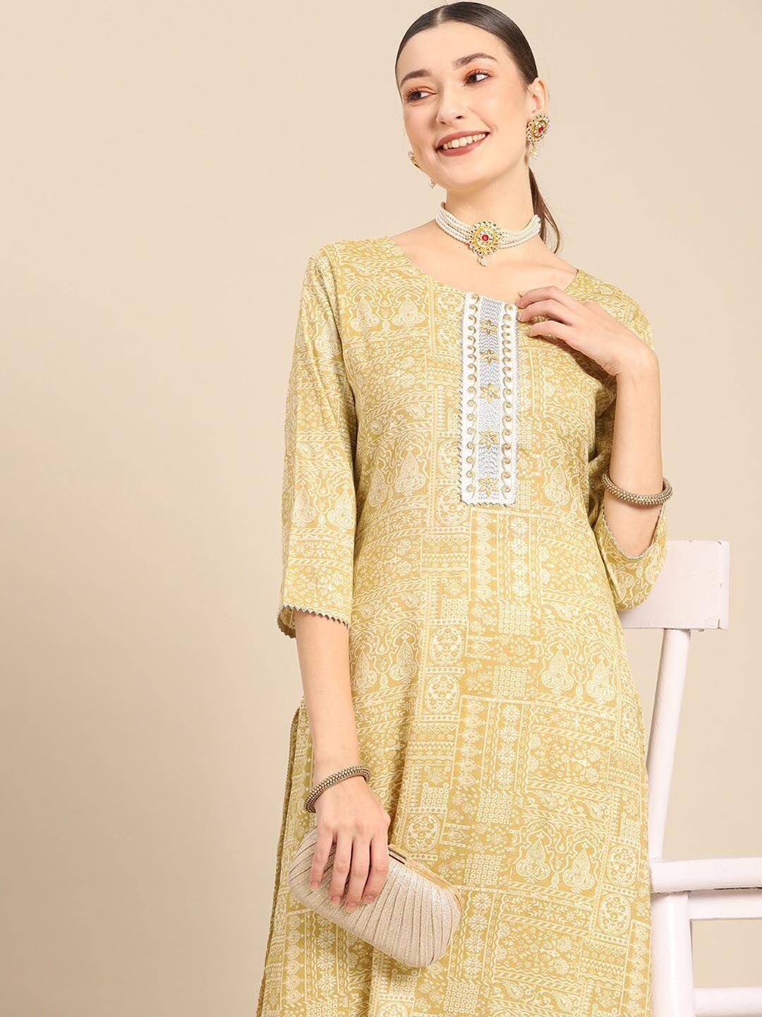 sangria ethnic motifs printed gotta patti cotton kurta