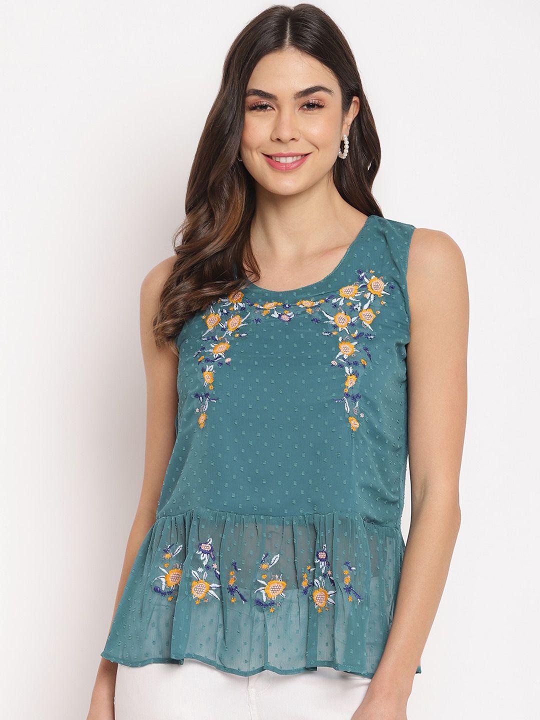 mayra floral embroidered peplum top