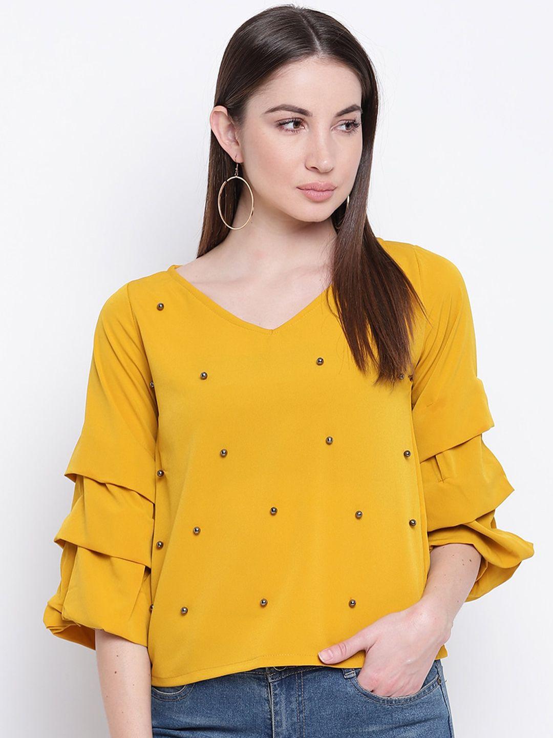 mayra embellished studded layered sleeves crepe top