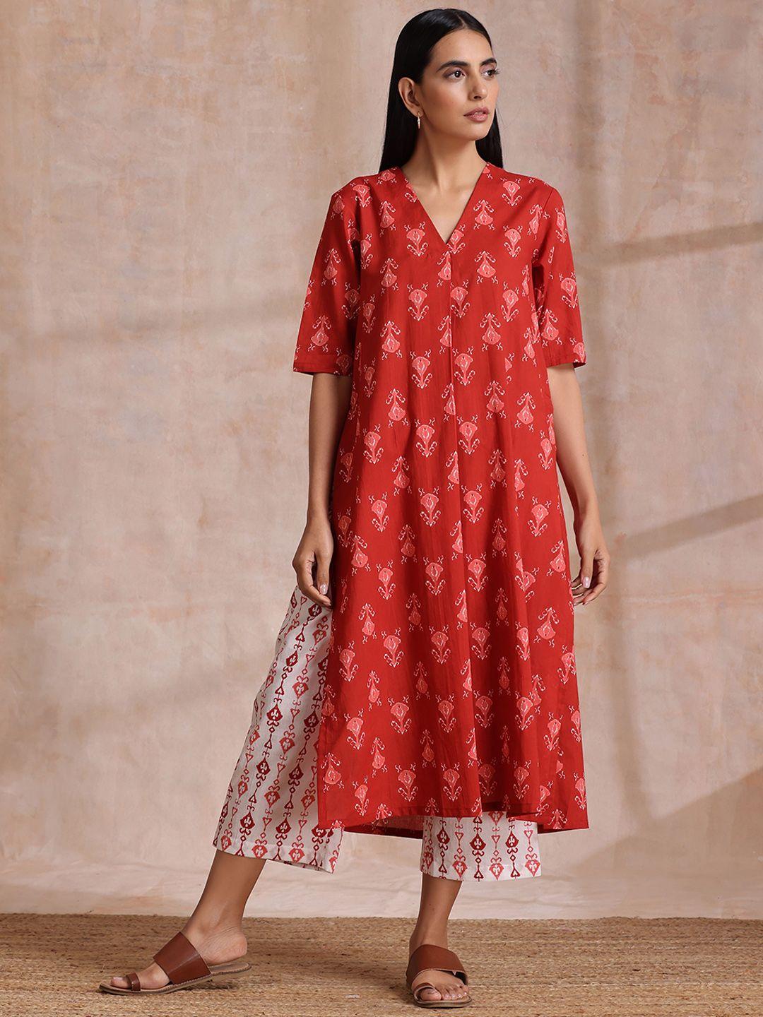 truebrowns ethnic motifs printed pure cotton kurta with palazzos