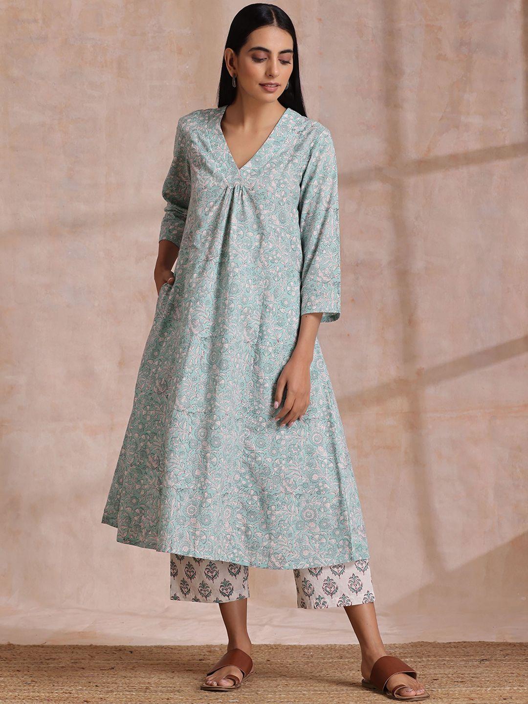 truebrowns floral printed pure cotton kurta with palazzos