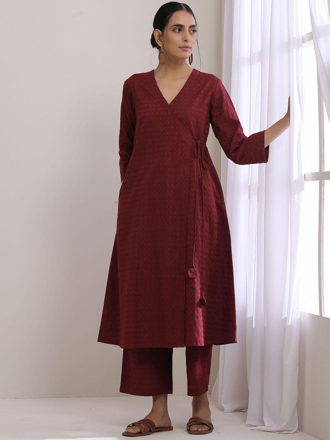 truebrowns self design angrakha pure cotton kurta with palazzos