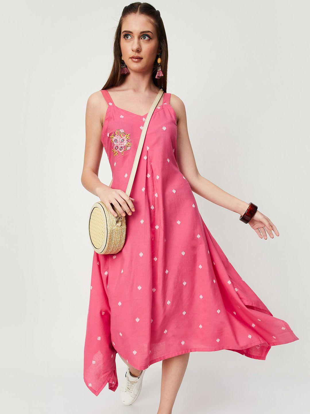 max pure cotton ethnic motifs printed a-line midi dress