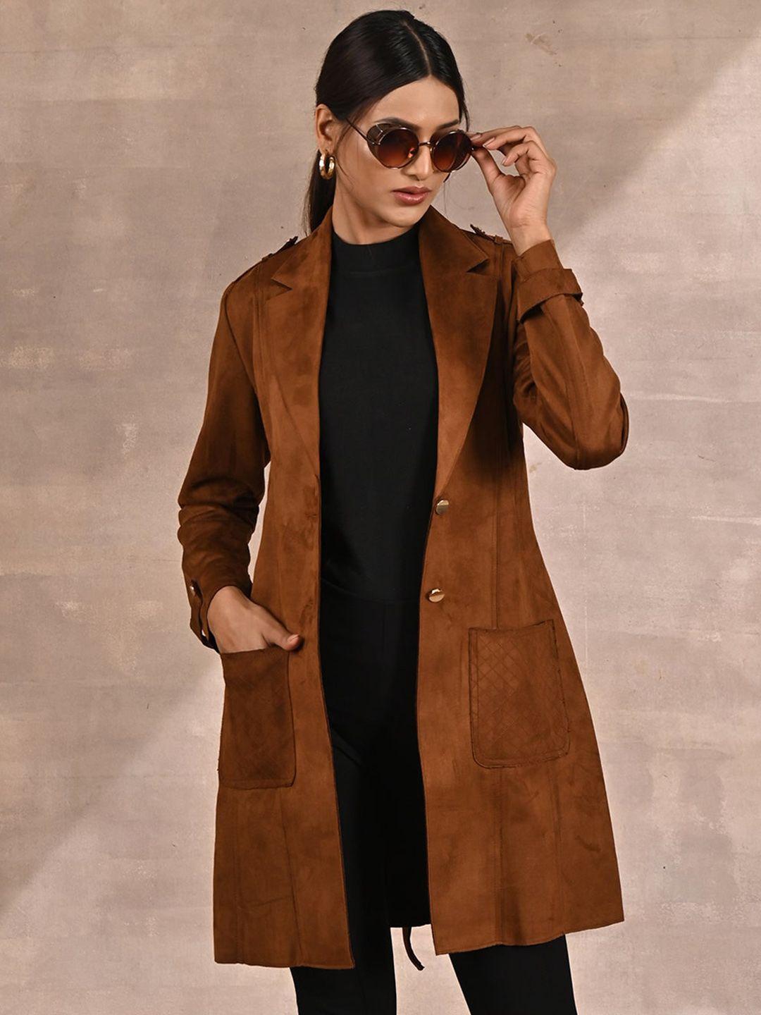 lakshita women suede single-breasted regular fit trench coat